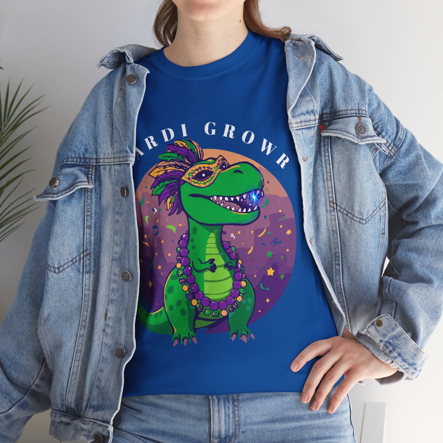 Mardi Gator T-Shirt — Cute Mardi Gras Dinosaur Tee with Beads & Mask
