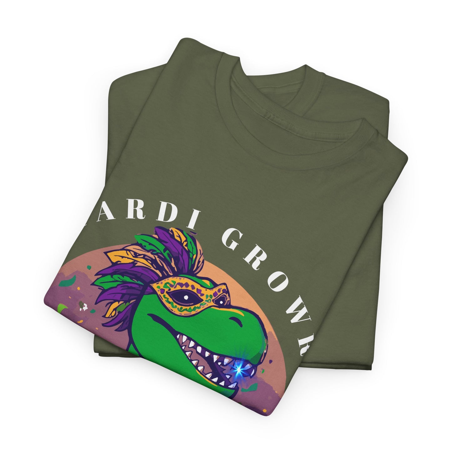 Mardi Gator T-Shirt — Cute Mardi Gras Dinosaur Tee with Beads & Mask