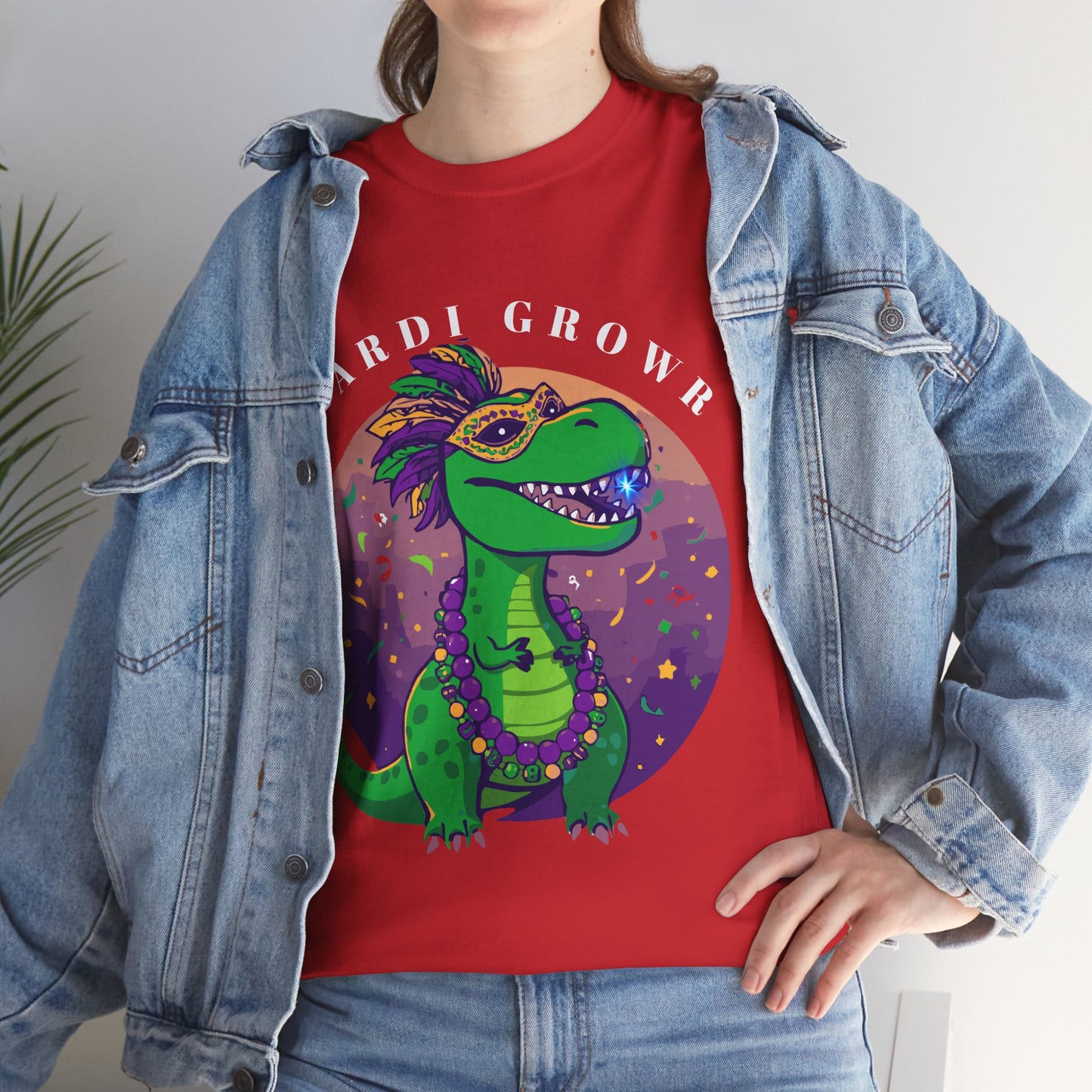 Mardi Gator T-Shirt — Cute Mardi Gras Dinosaur Tee with Beads & Mask