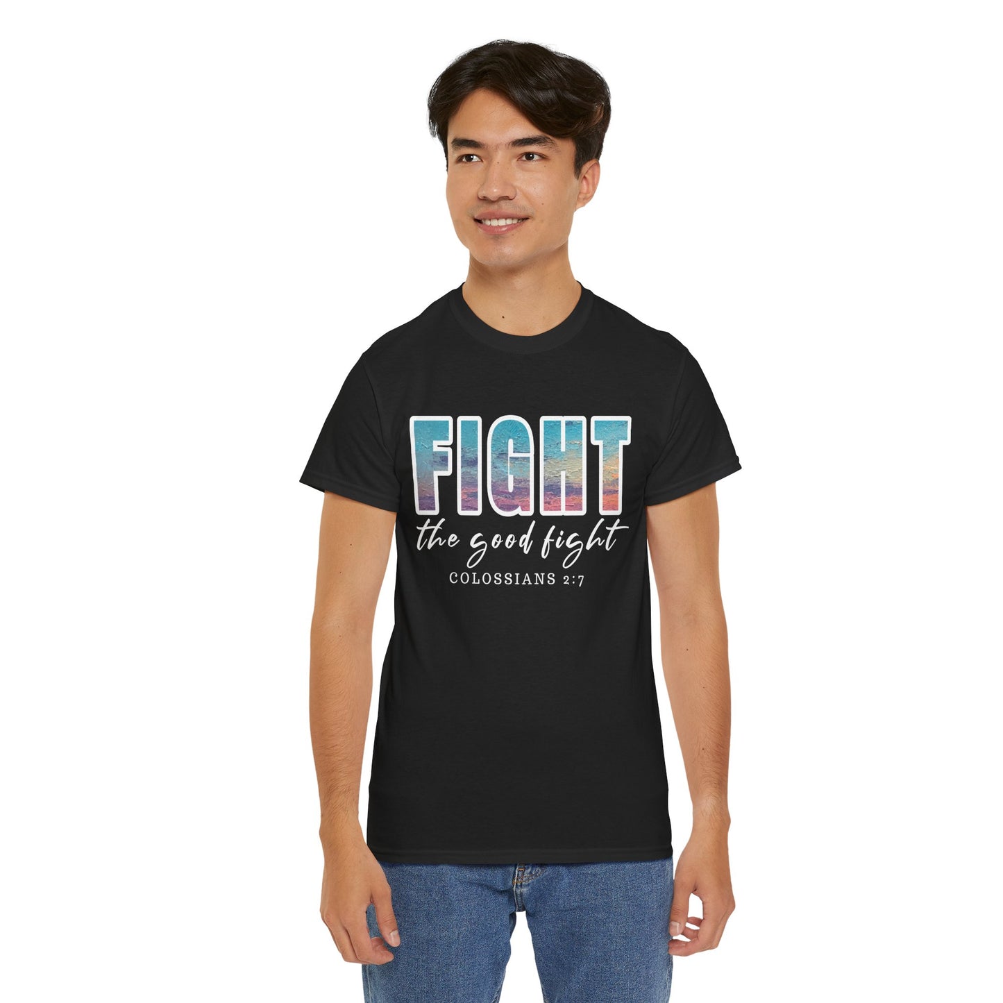 Unisex Inspirational Tee - 'Fight the Good Fight' Colossians 1:7 Motivational Shirt, Faith-Based Apparel, Stylish Gift for [...]