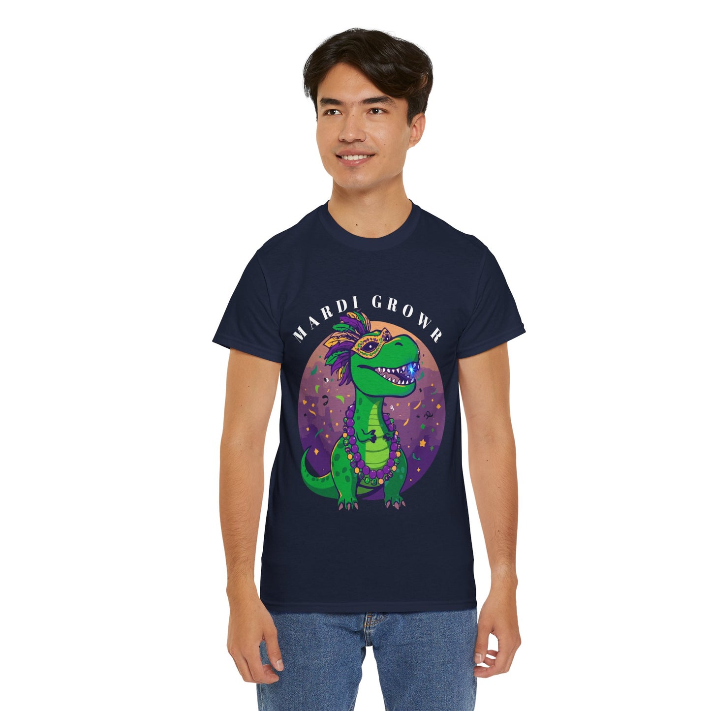 Mardi Gator T-Shirt — Cute Mardi Gras Dinosaur Tee with Beads & Mask