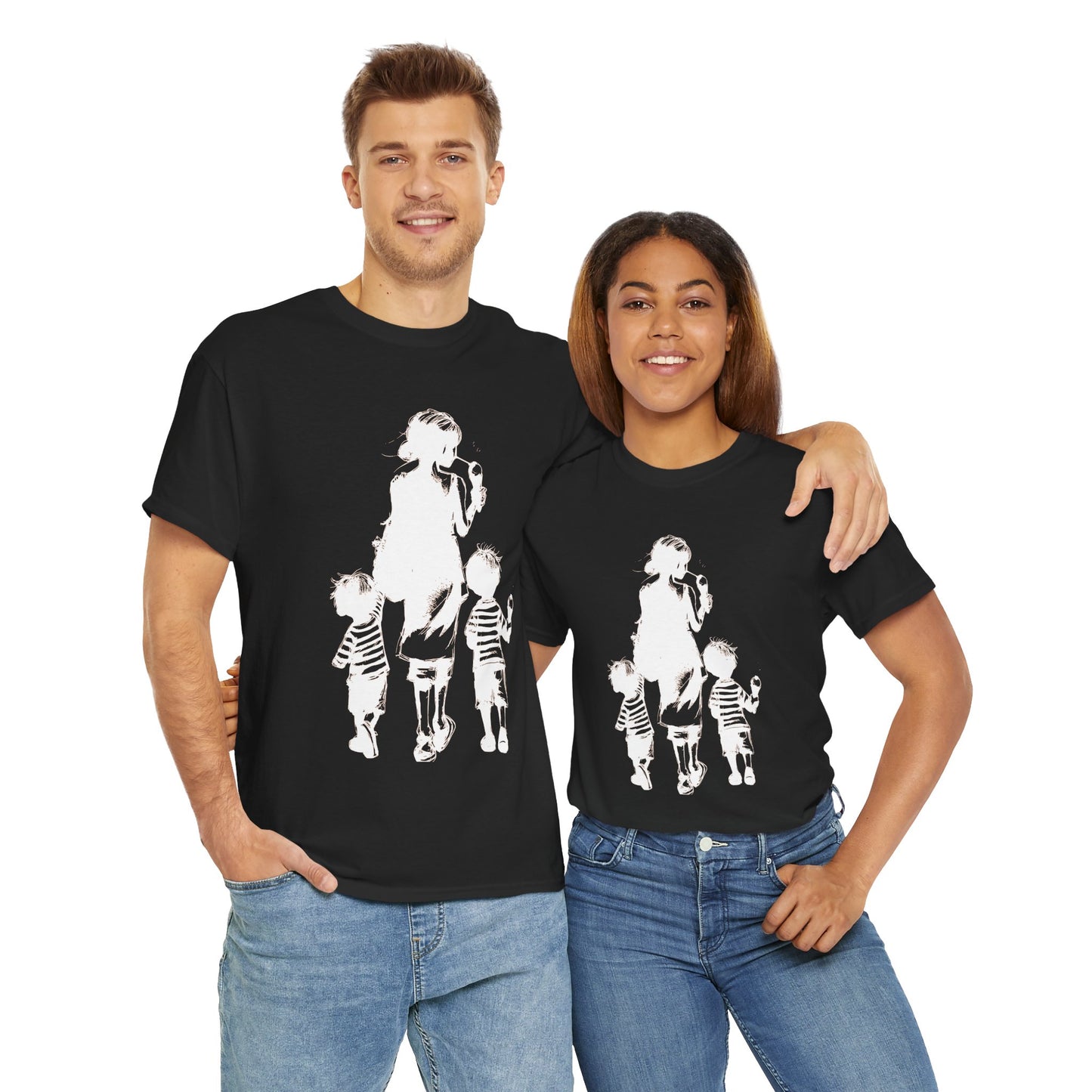 Mom Walking with Twins Ice Cream Treats Unisex Tee
