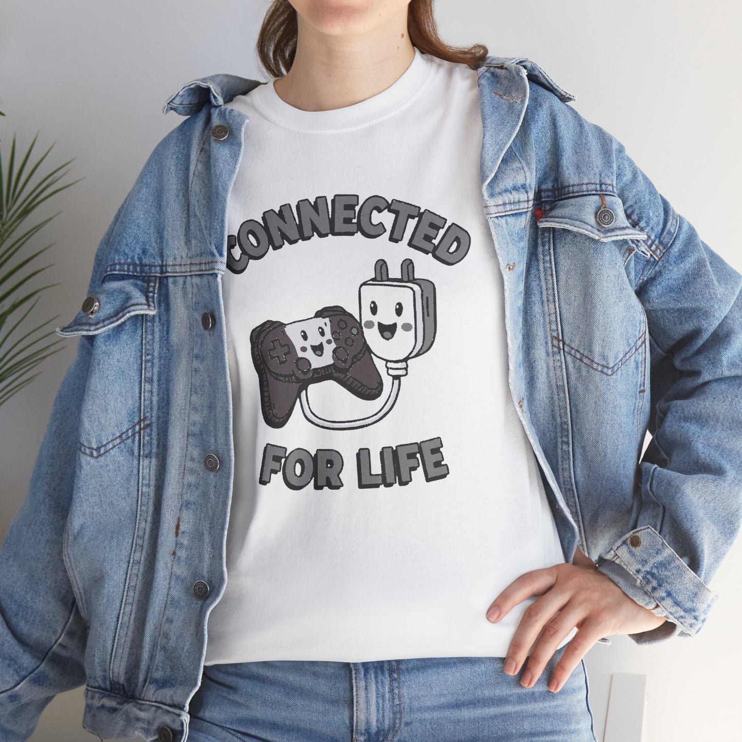 Connected For Life Tee — Retro Gamer Controller & Plug Graphic T-Shirt