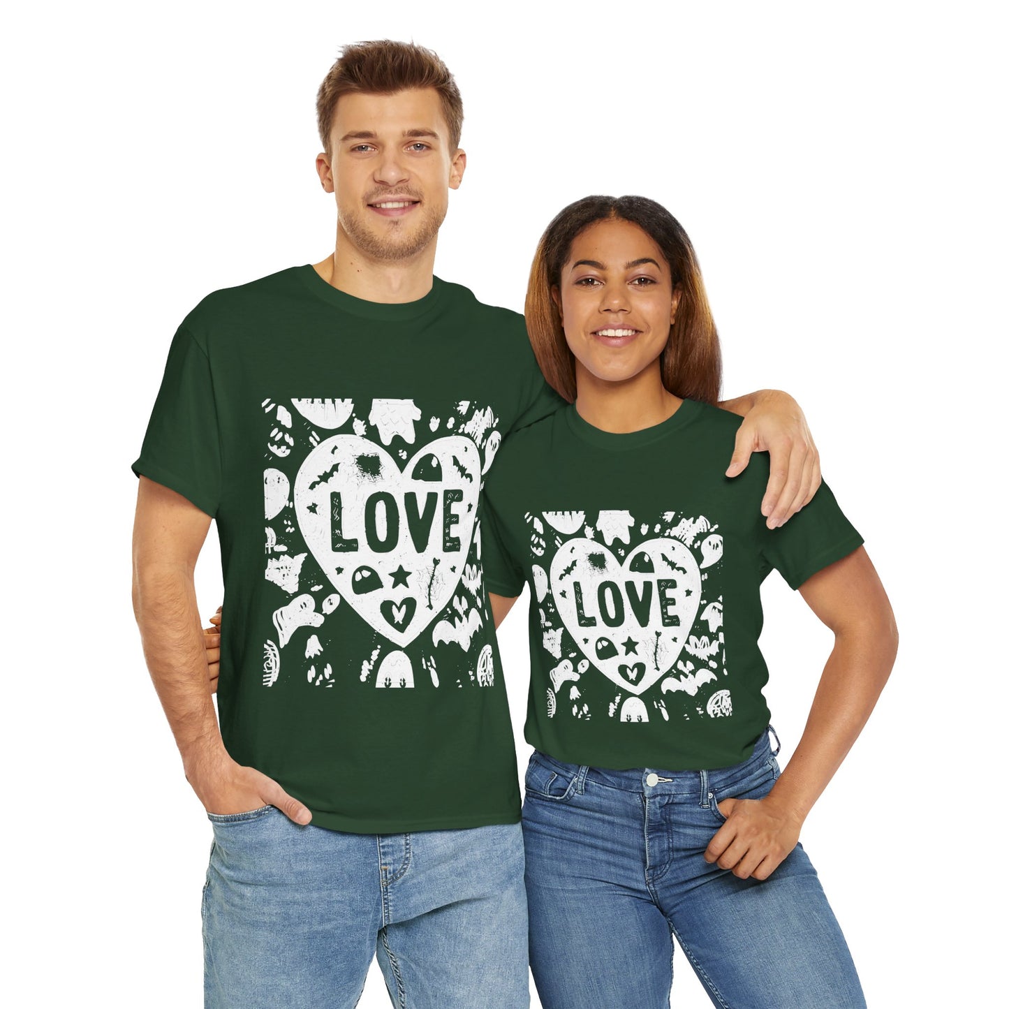 Love Heart Graphic Unisex Cotton Tee, Casual Wear, Gifts for Couples, Valentine's Day, Everyday Comfort, Trendy Style