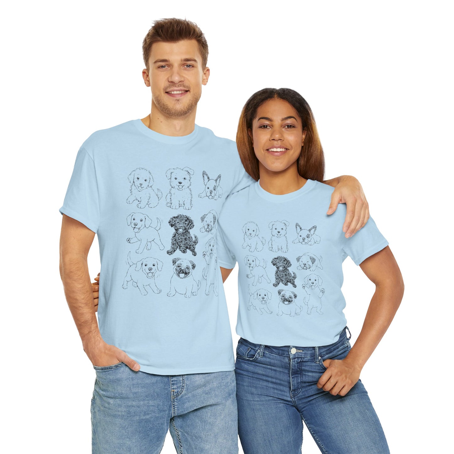 Cute Puppy Illustration Unisex Heavy Cotton Tee, Animal Lover Gift, Pet Owner Shirt, Casual Everyday Wear, Fun Gift for Dog Lovers