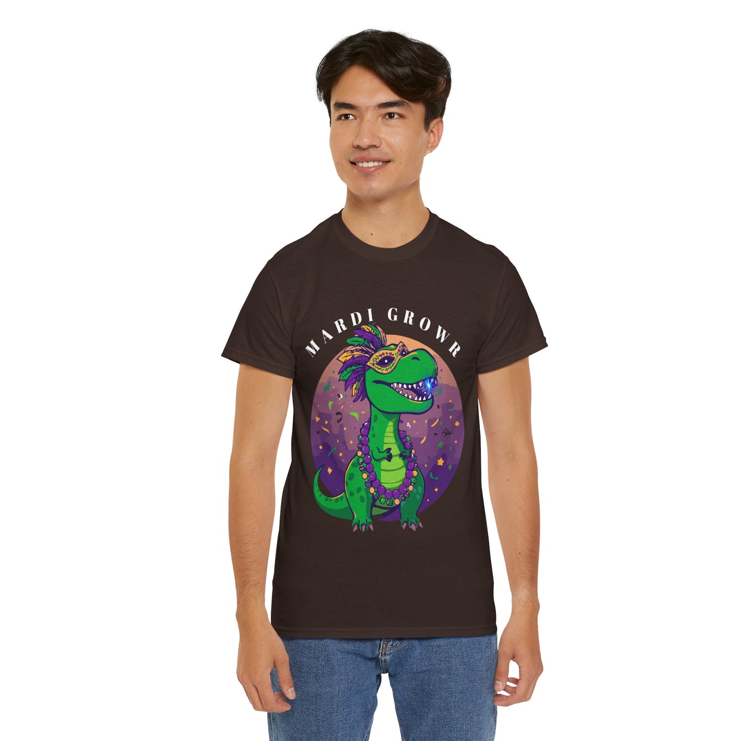 Mardi Gator T-Shirt — Cute Mardi Gras Dinosaur Tee with Beads & Mask