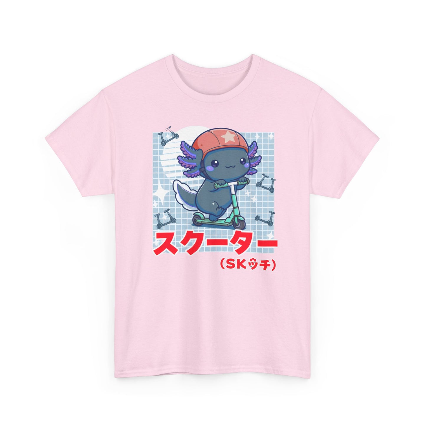 Axolotl Scooter T‑Shirt — Cute Kawaii Japanese Text Tee (スクーター)