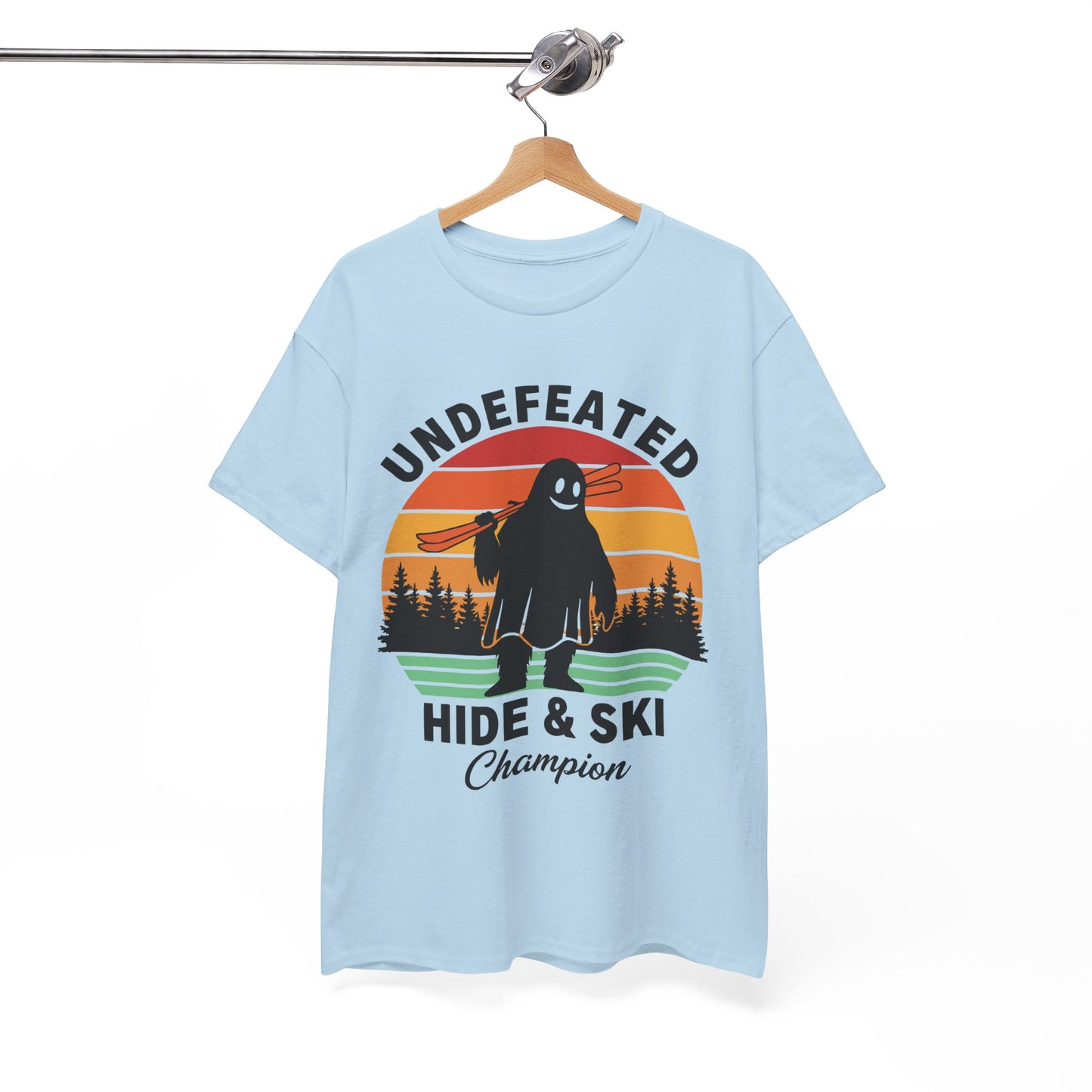 Hide & Ski Champion T‑Shirt — 'Undefeated' Vintage Skiing Graphic Tee
