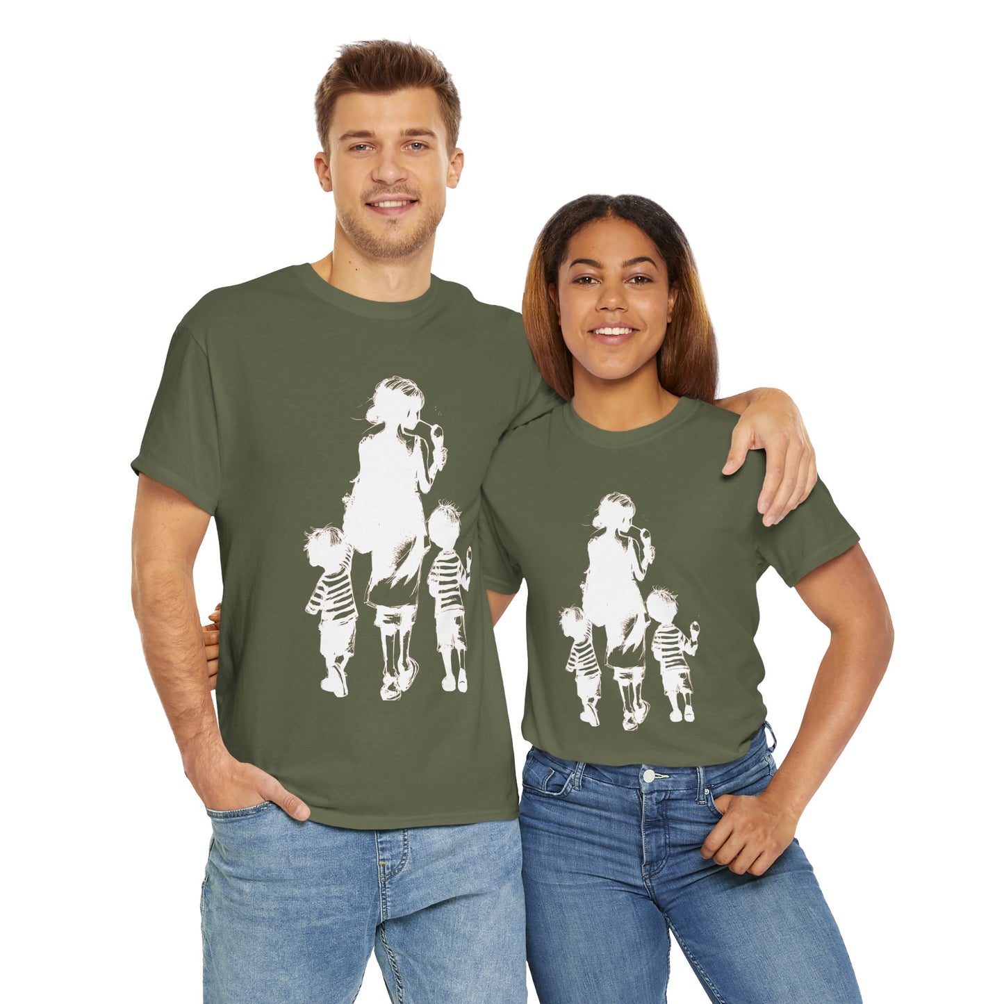 Mom Walking with Twins Ice Cream Treats Unisex Tee
