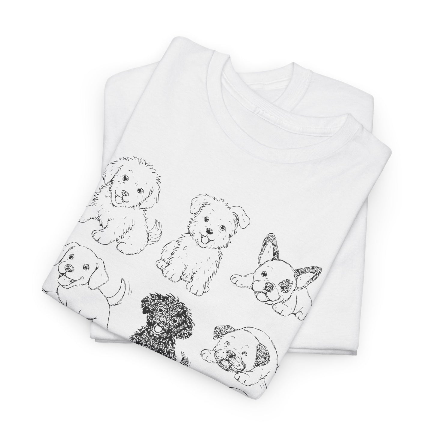 Cute Puppy Illustration Unisex Heavy Cotton Tee, Animal Lover Gift, Pet Owner Shirt, Casual Everyday Wear, Fun Gift for Dog Lovers