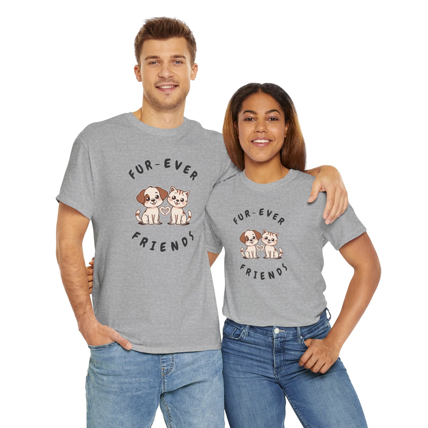 T-Shirt — “Fur-Ever Friends” Cute Puppy & Kitten Graphic Tee