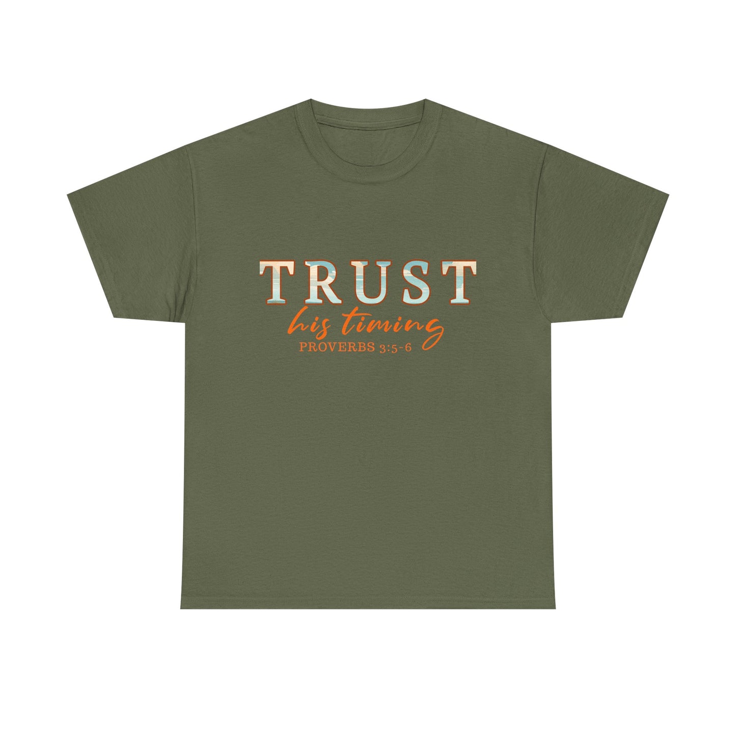 Inspirational Unisex Heavy Cotton Tee - 'Trust His Timing' Proverbs 3:5, Motivational Shirt, Gift for Friends, Faith-Based Apparel, [...]