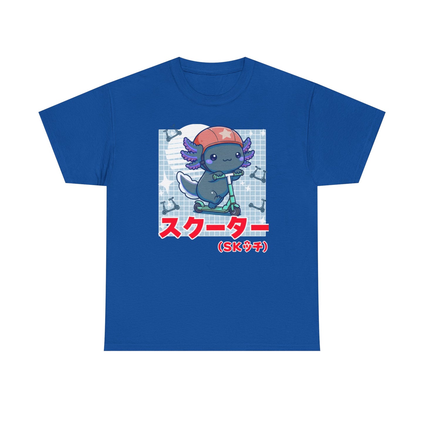 Axolotl Scooter T‑Shirt — Cute Kawaii Japanese Text Tee (スクーター)