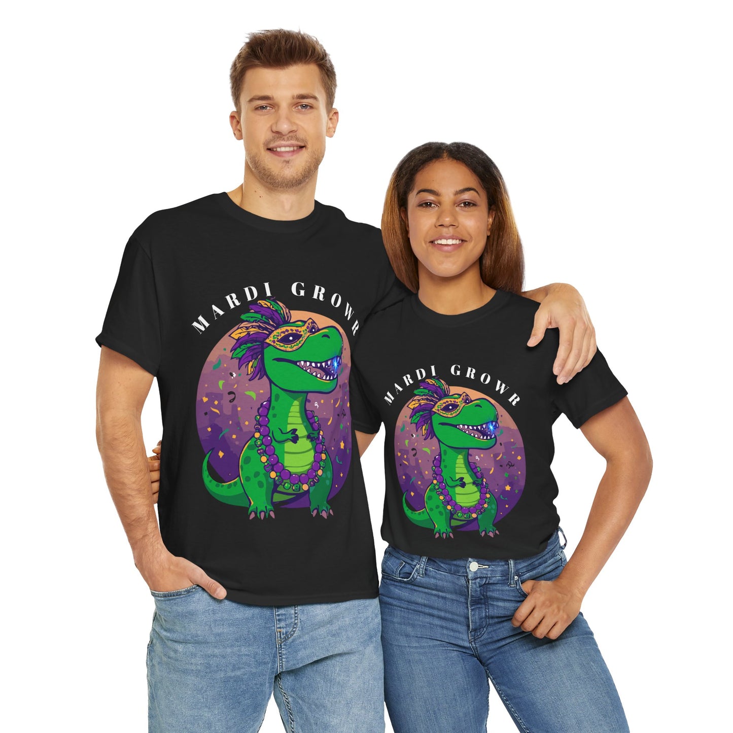 Mardi Gator T-Shirt — Cute Mardi Gras Dinosaur Tee with Beads & Mask