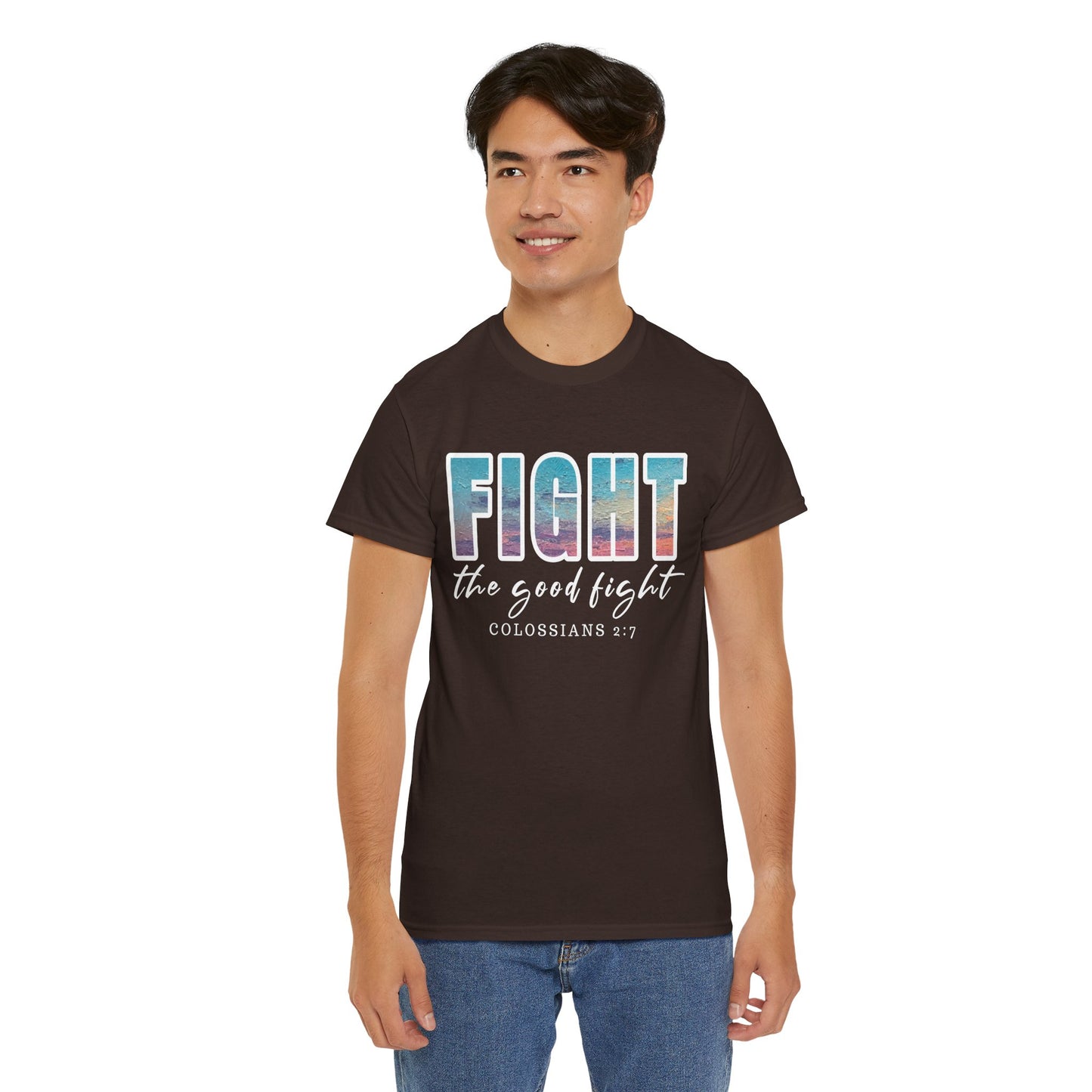 Unisex Inspirational Tee - 'Fight the Good Fight' Colossians 1:7 Motivational Shirt, Faith-Based Apparel, Stylish Gift for [...]