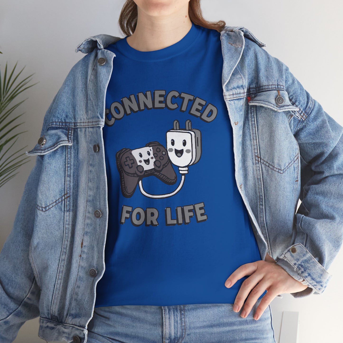 Connected For Life Tee — Retro Gamer Controller & Plug Graphic T-Shirt