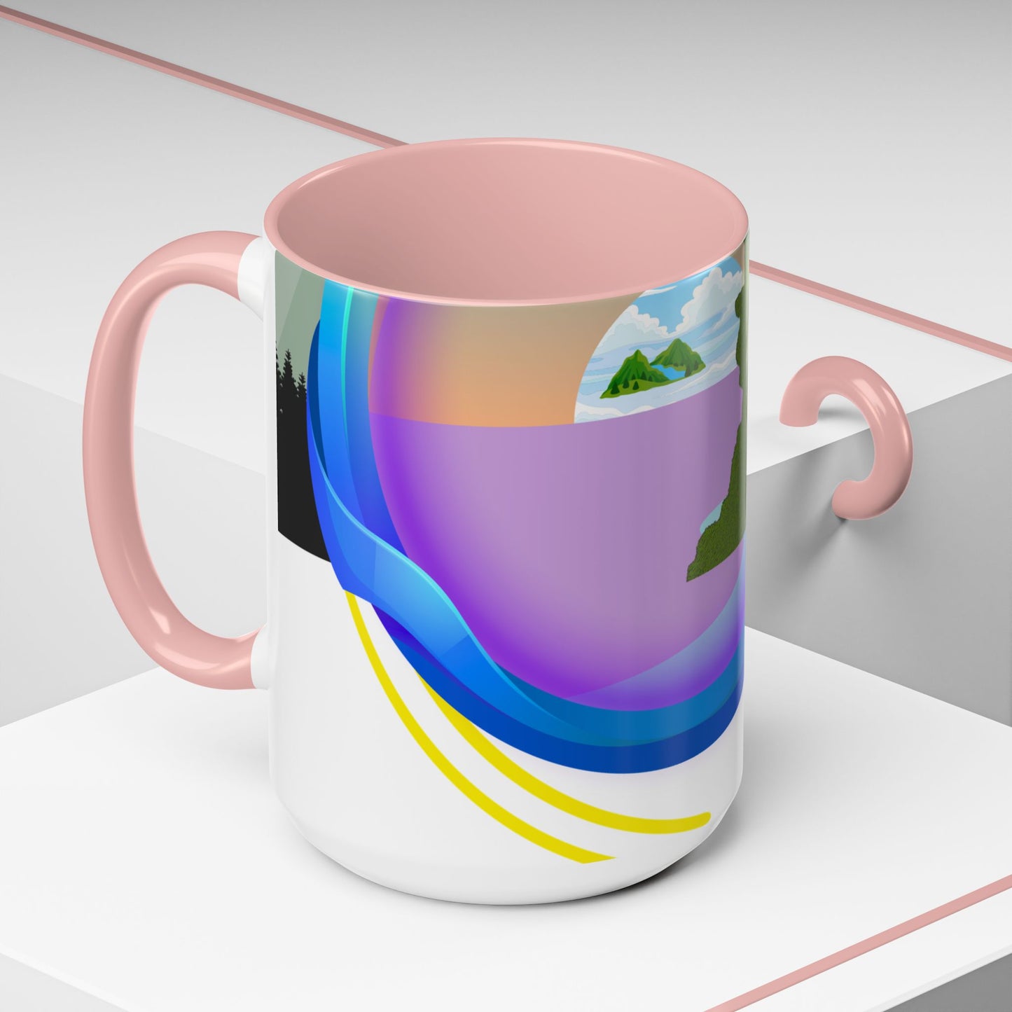 Vibrant Landscape Accent Coffee Mug, Artistic Coffee Cup, Unique Gift for Nature Lovers, Colorful Ceramic Mug, Coffee Lover's Delight