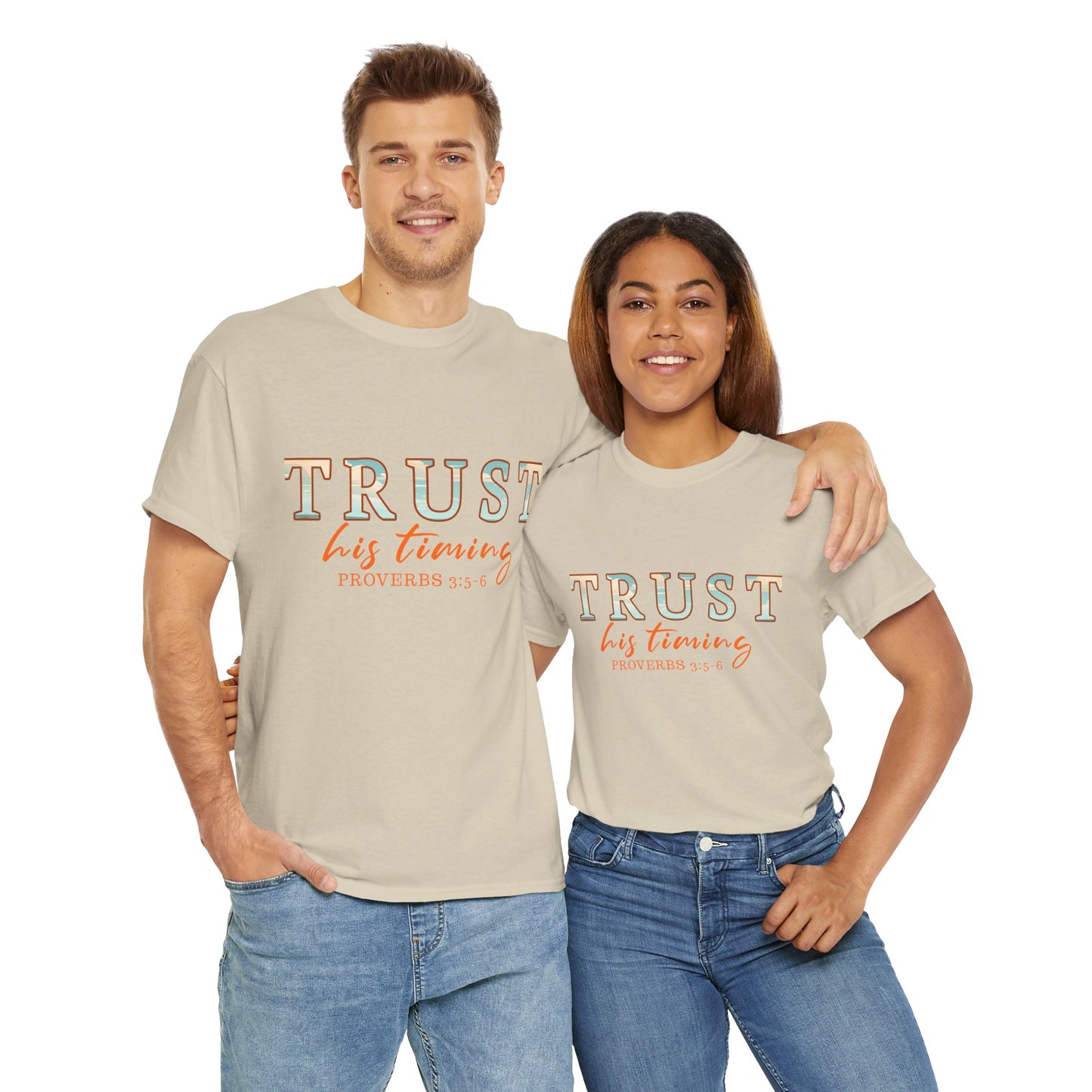 Inspirational Unisex Heavy Cotton Tee - 'Trust His Timing' Proverbs 3:5, Motivational Shirt, Gift for Friends, Faith-Based Apparel, [...]
