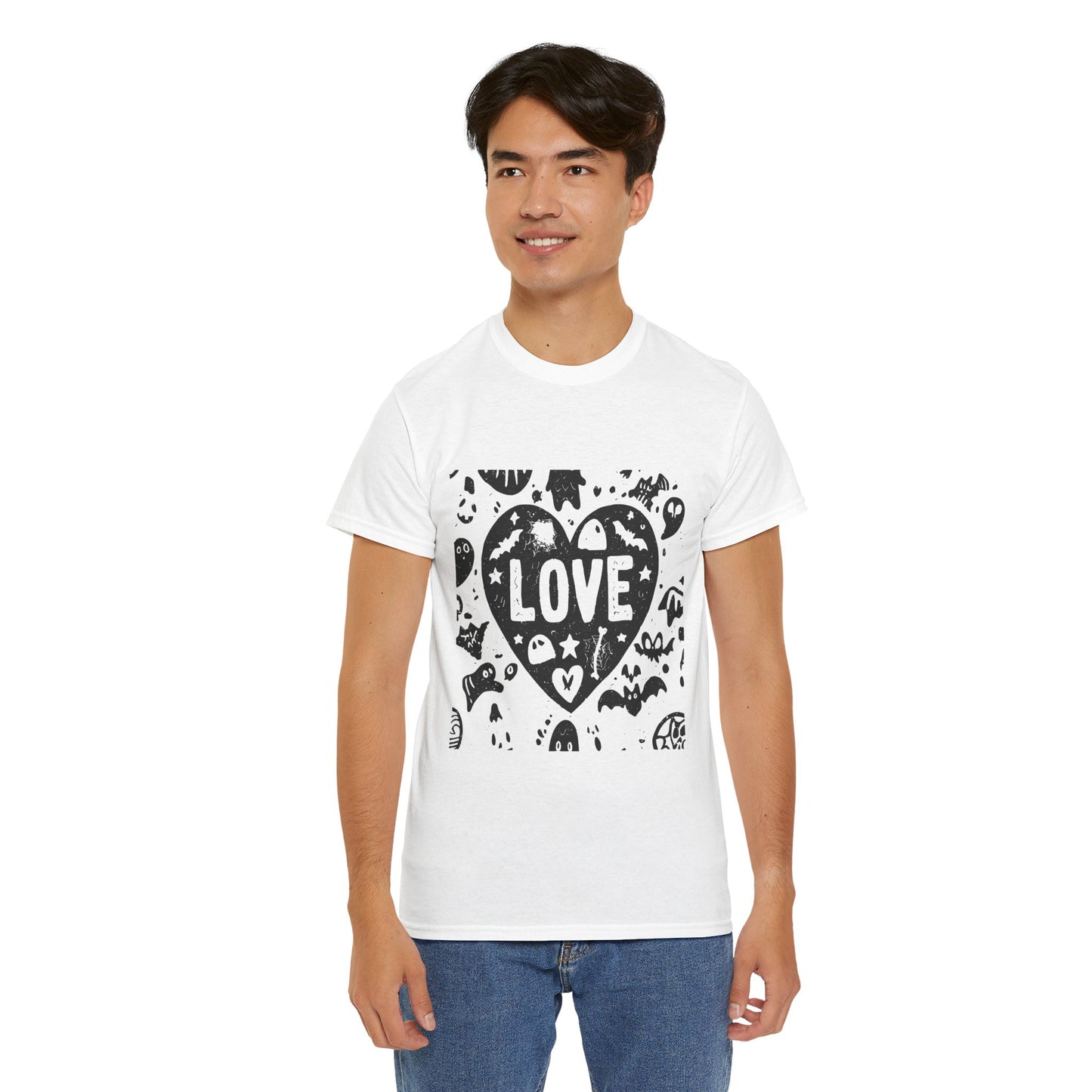 Love Heart Graphic Unisex Cotton Tee, Casual Wear, Gifts for Couples, Valentine's Day, Everyday Comfort, Trendy Style