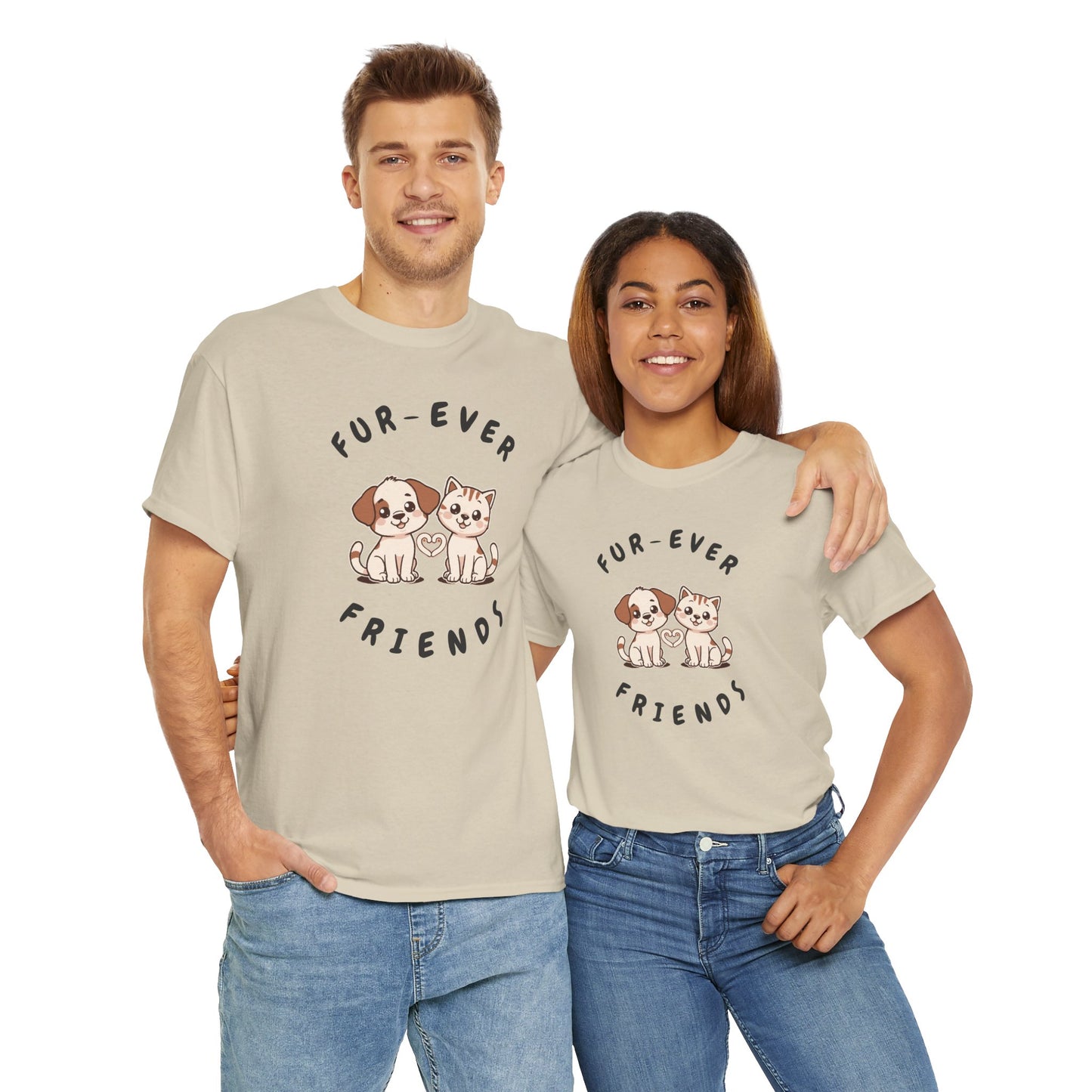 T-Shirt — “Fur-Ever Friends” Cute Puppy & Kitten Graphic Tee