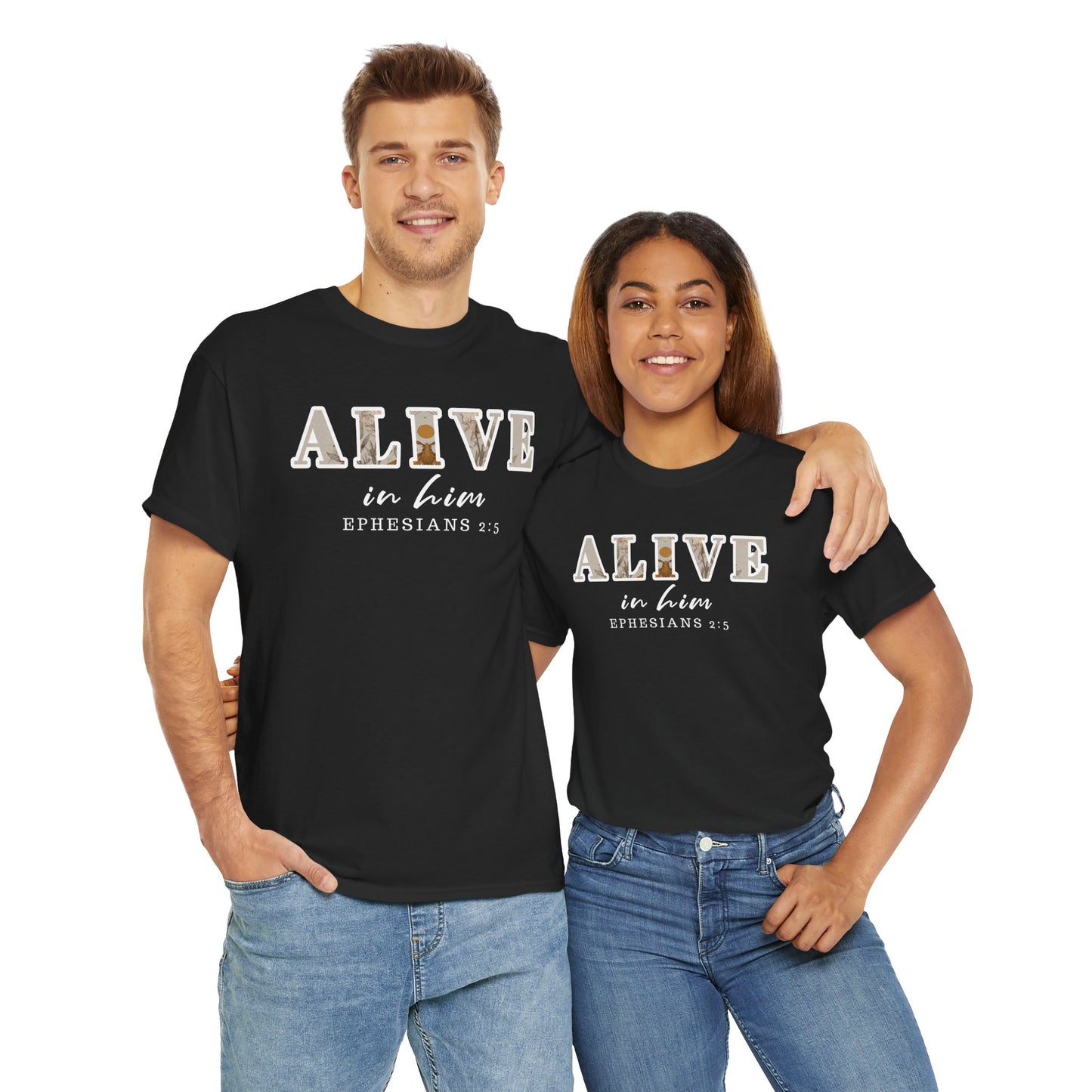 Christian Inspirational Tee, Alive in Him Cotton Shirt, Unisex Casual Top, Faith-Based Gift, Bible Verse Apparel