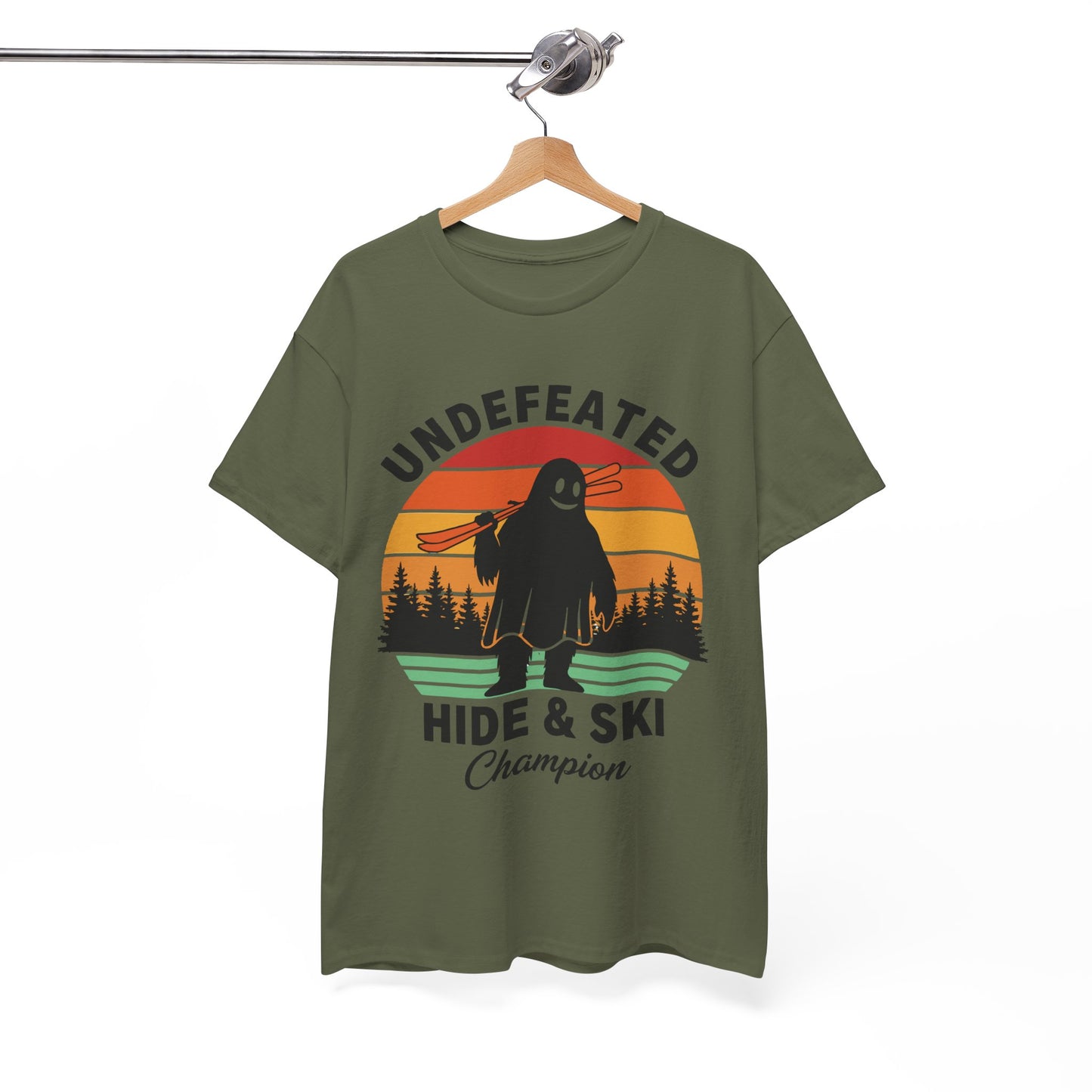Hide & Ski Champion T‑Shirt — 'Undefeated' Vintage Skiing Graphic Tee