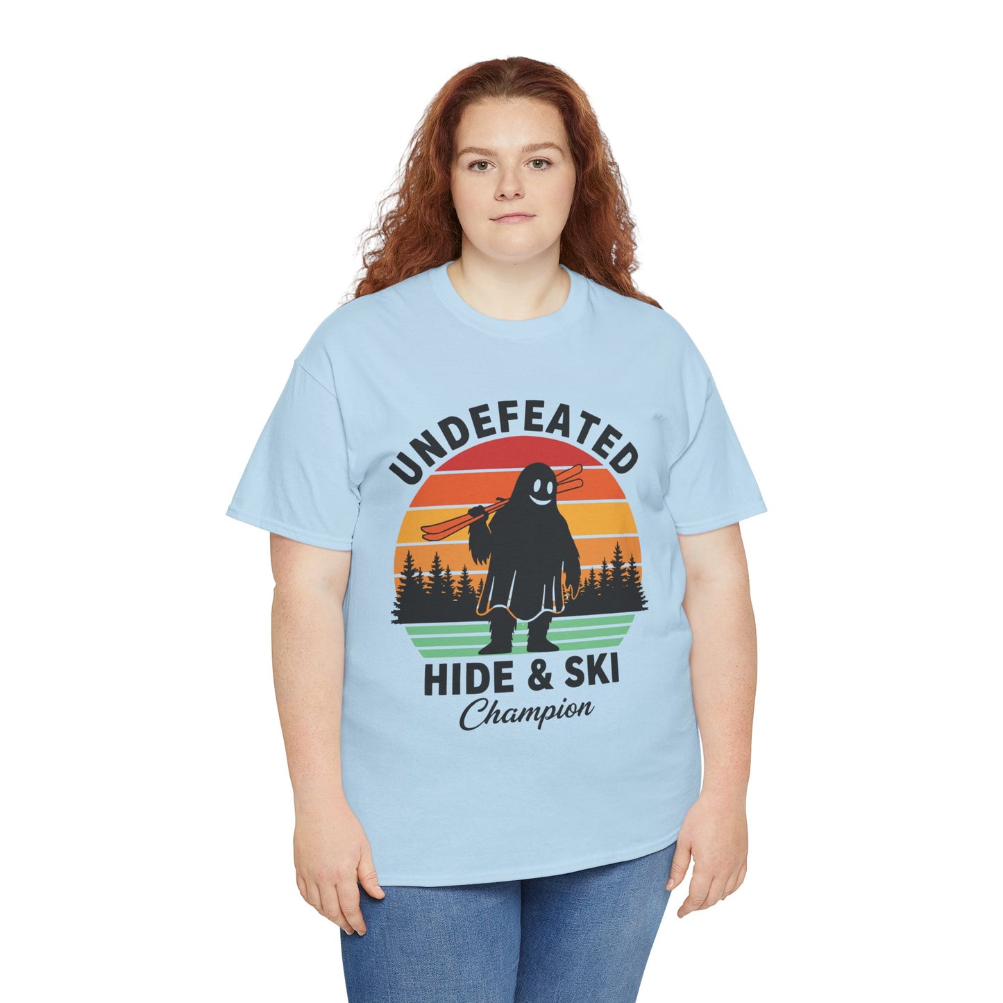 Hide & Ski Champion T‑Shirt — 'Undefeated' Vintage Skiing Graphic Tee