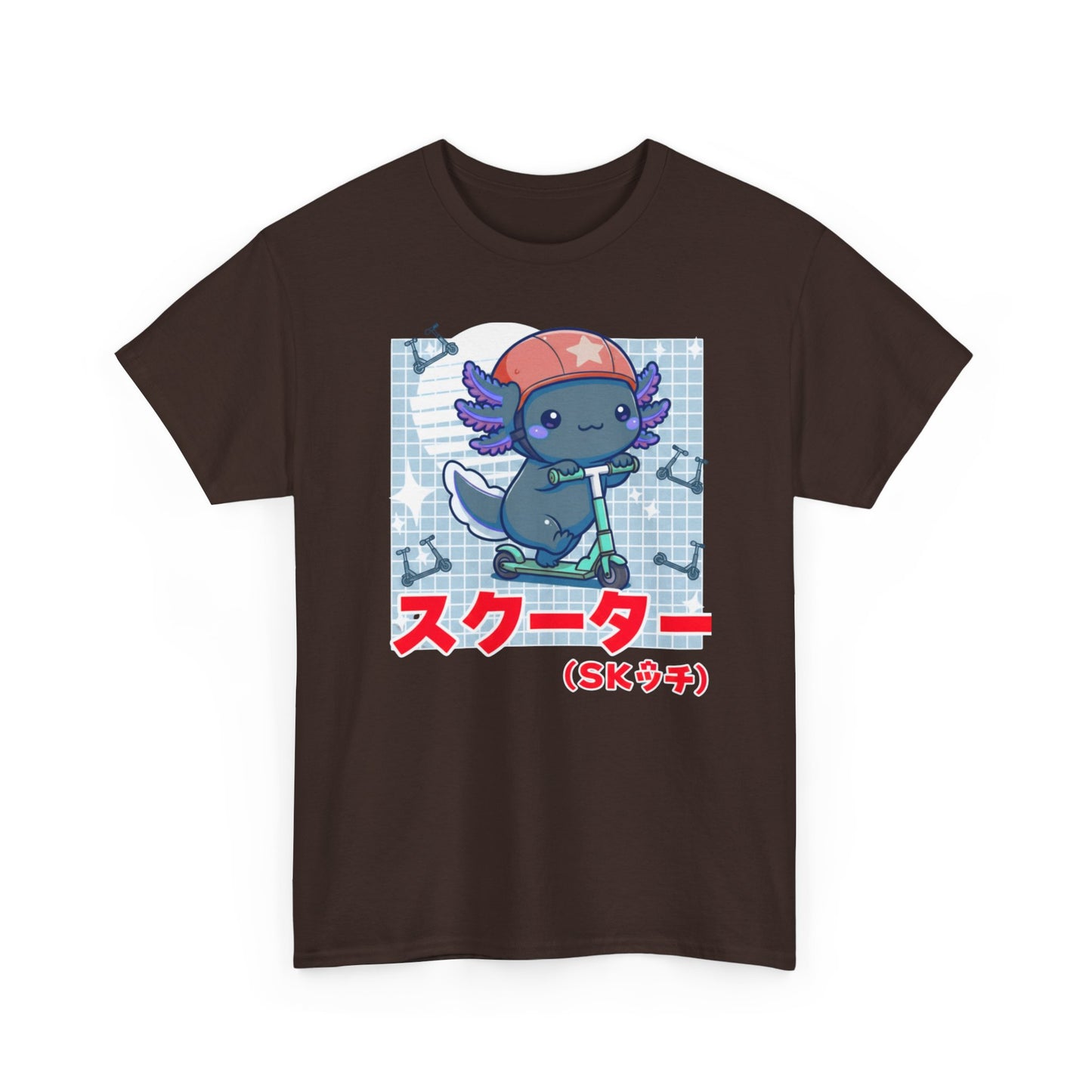 Axolotl Scooter T‑Shirt — Cute Kawaii Japanese Text Tee (スクーター)