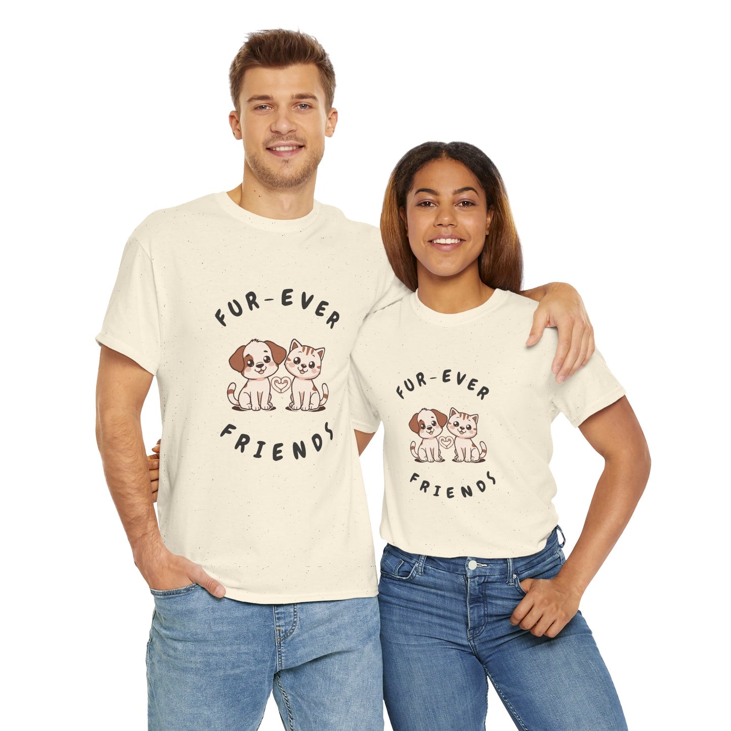 T-Shirt — “Fur-Ever Friends” Cute Puppy & Kitten Graphic Tee