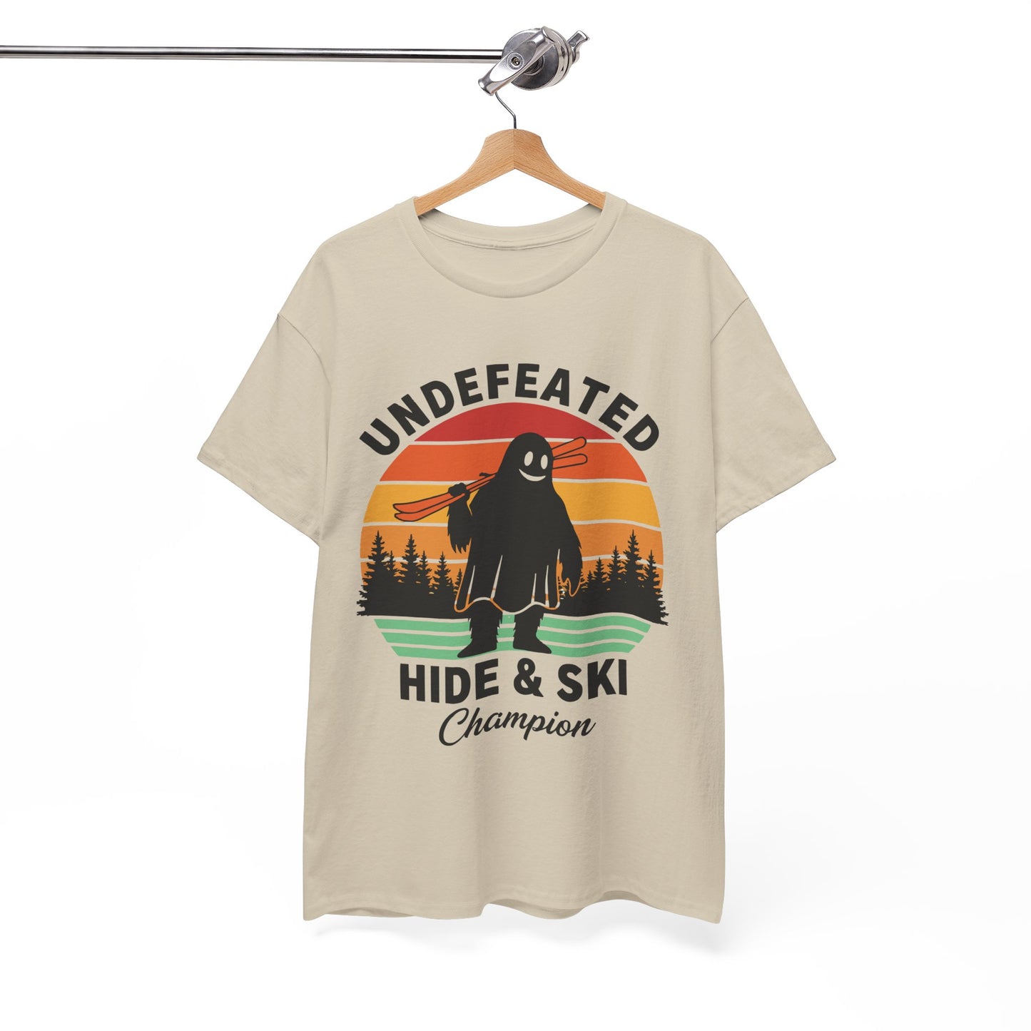 Hide & Ski Champion T‑Shirt — 'Undefeated' Vintage Skiing Graphic Tee