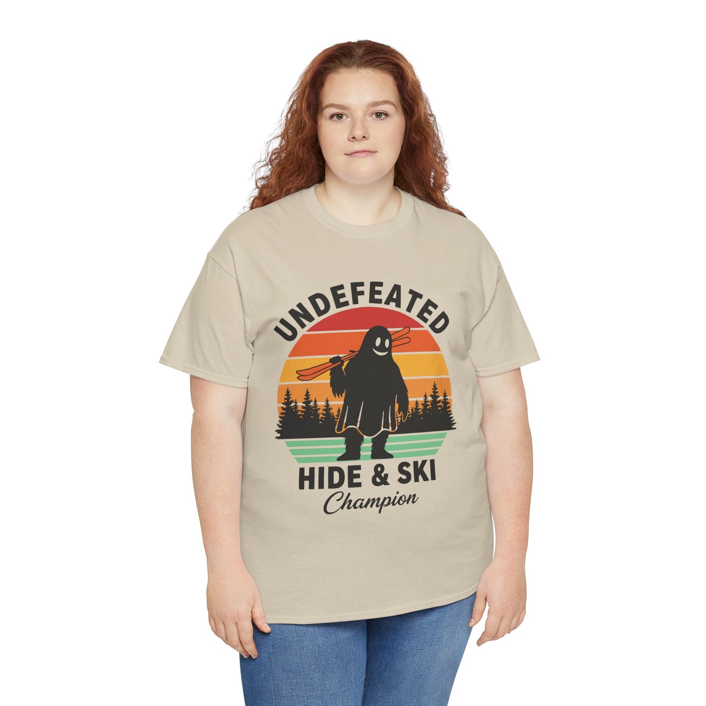 Hide & Ski Champion T‑Shirt — 'Undefeated' Vintage Skiing Graphic Tee