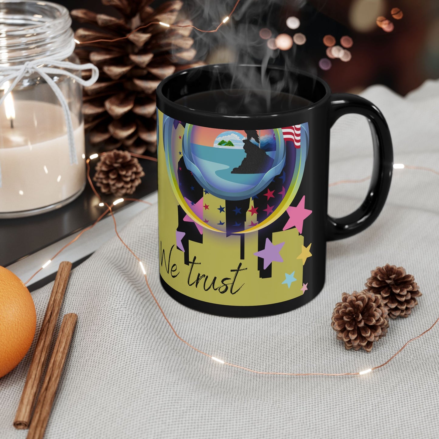 Inspirational Black Mug - 'In God We Trust' Coffee Cup, Faith Mug, Motivational Gift, Office Decor, Prayer Mug, Spiritual Art