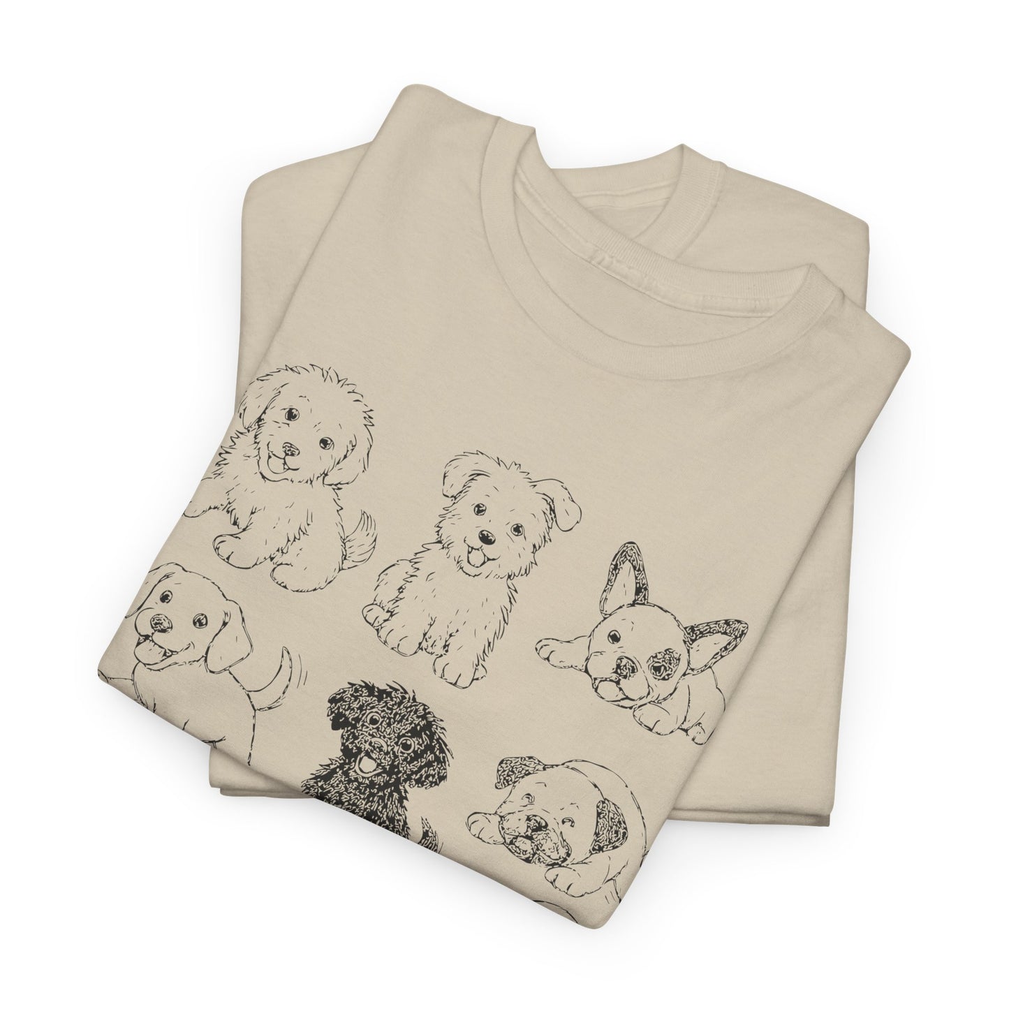 Cute Puppy Illustration Unisex Heavy Cotton Tee, Animal Lover Gift, Pet Owner Shirt, Casual Everyday Wear, Fun Gift for Dog Lovers