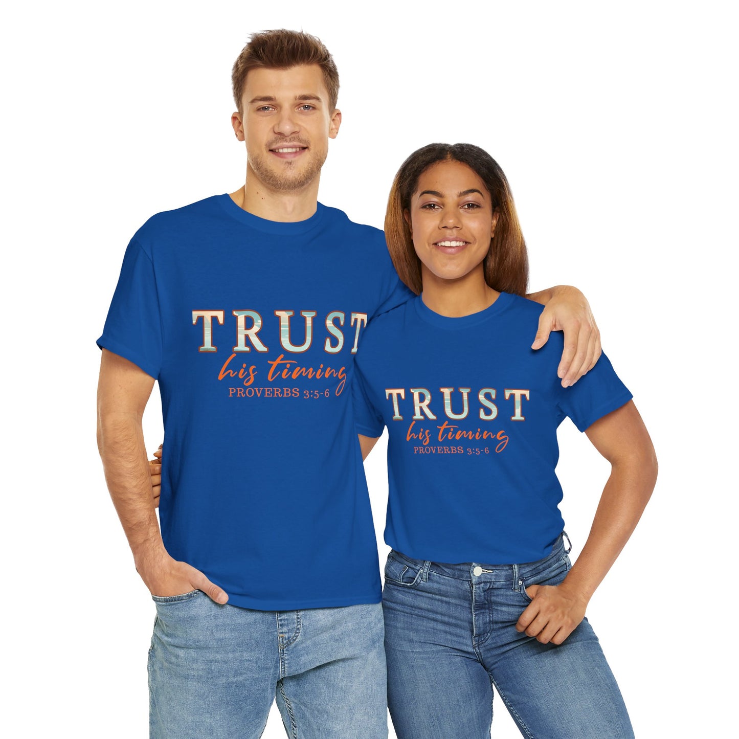 Inspirational Unisex Heavy Cotton Tee - 'Trust His Timing' Proverbs 3:5, Motivational Shirt, Gift for Friends, Faith-Based Apparel, [...]