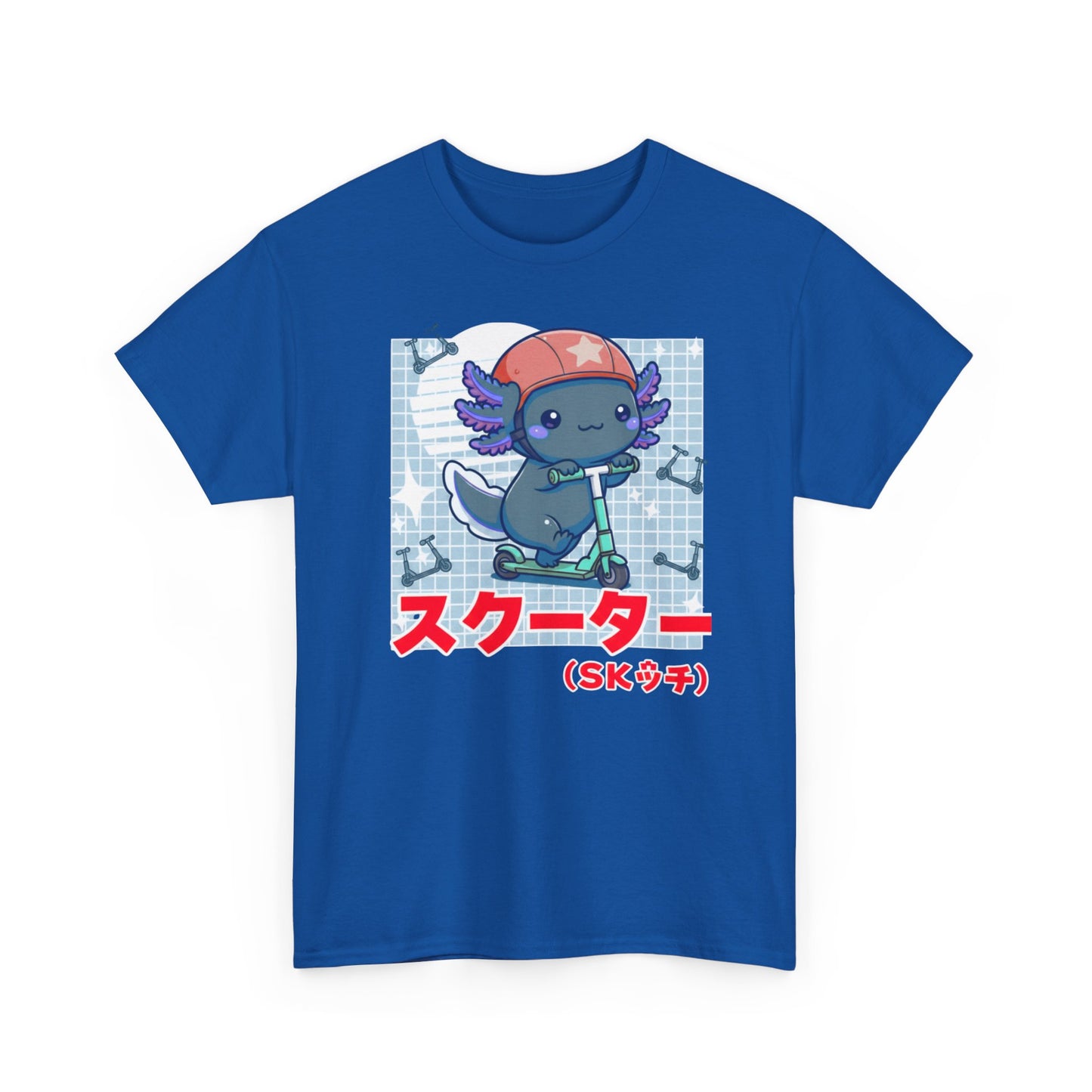 Axolotl Scooter T‑Shirt — Cute Kawaii Japanese Text Tee (スクーター)