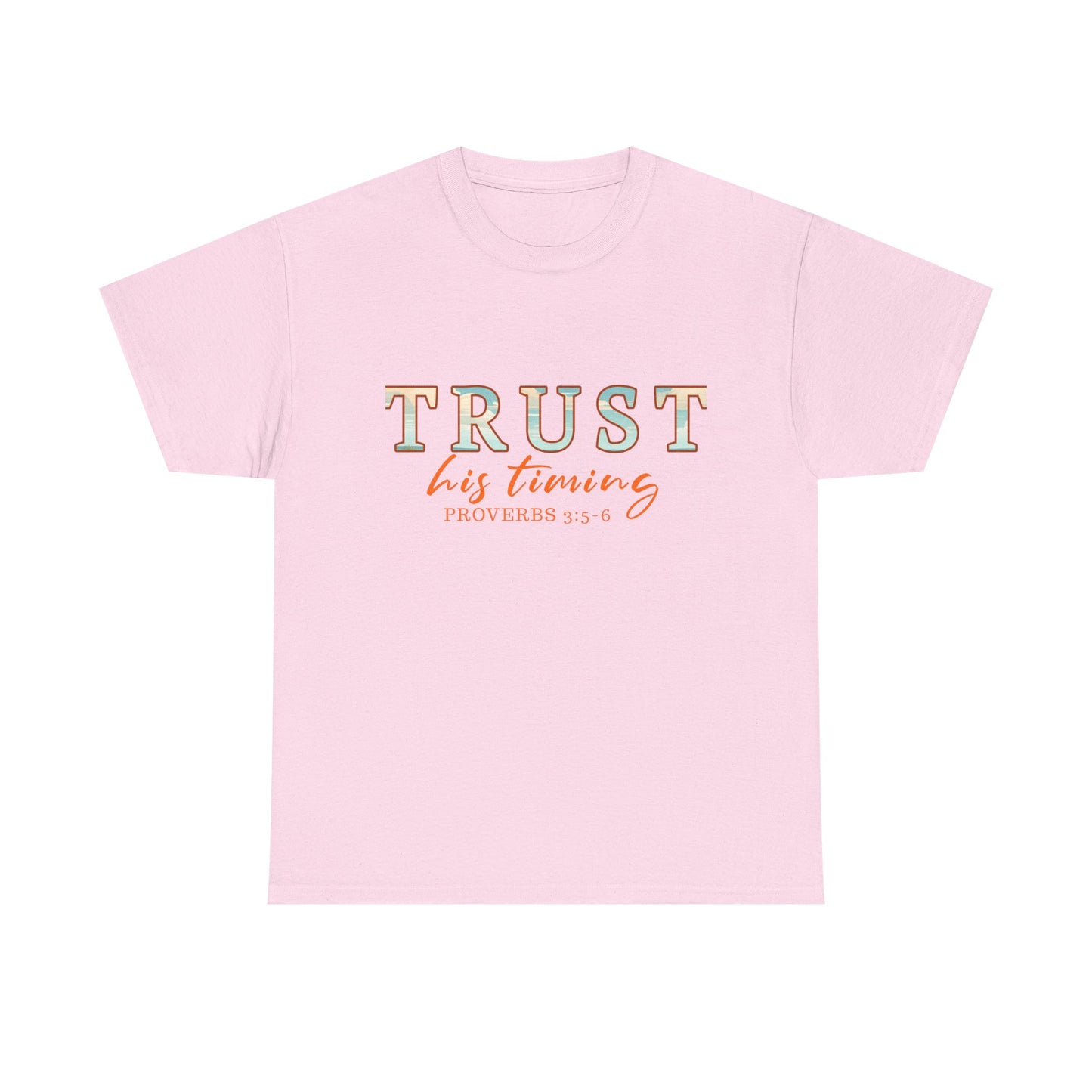 Inspirational Unisex Heavy Cotton Tee - 'Trust His Timing' Proverbs 3:5, Motivational Shirt, Gift for Friends, Faith-Based Apparel, [...]