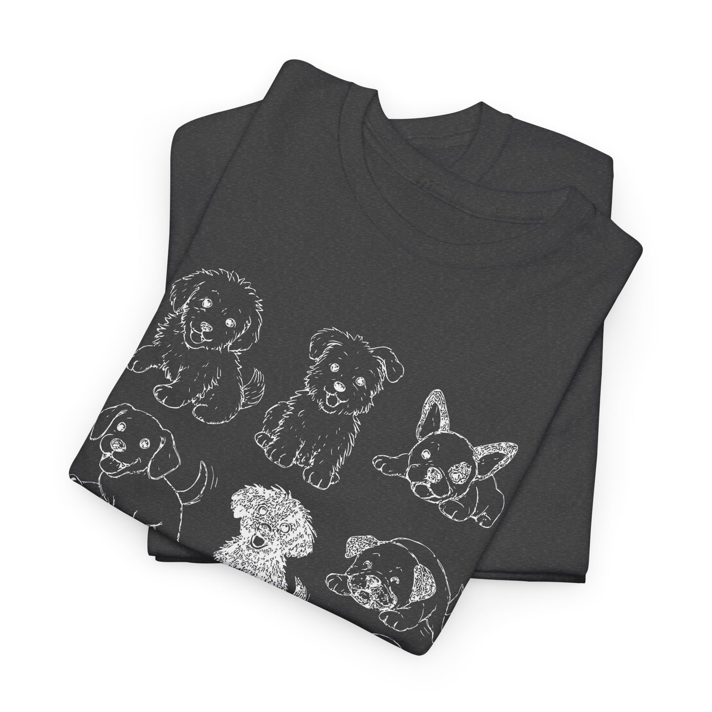 Cute Puppy Illustration Unisex Heavy Cotton Tee, Animal Lover Gift, Pet Owner Shirt, Casual Everyday Wear, Fun Gift for Dog Lovers