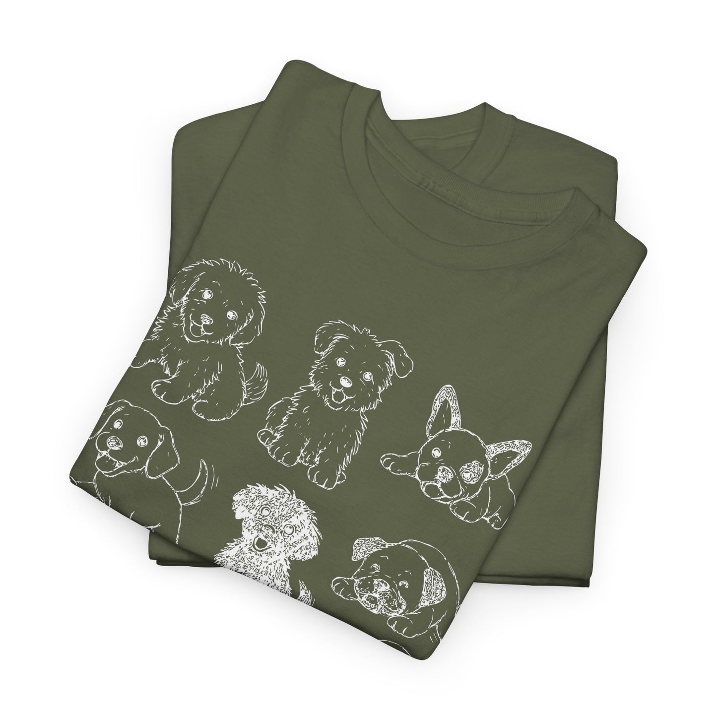 Cute Puppy Illustration Unisex Heavy Cotton Tee, Animal Lover Gift, Pet Owner Shirt, Casual Everyday Wear, Fun Gift for Dog Lovers