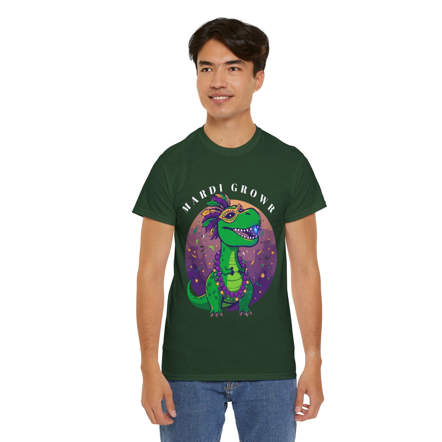 Mardi Gator T-Shirt — Cute Mardi Gras Dinosaur Tee with Beads & Mask