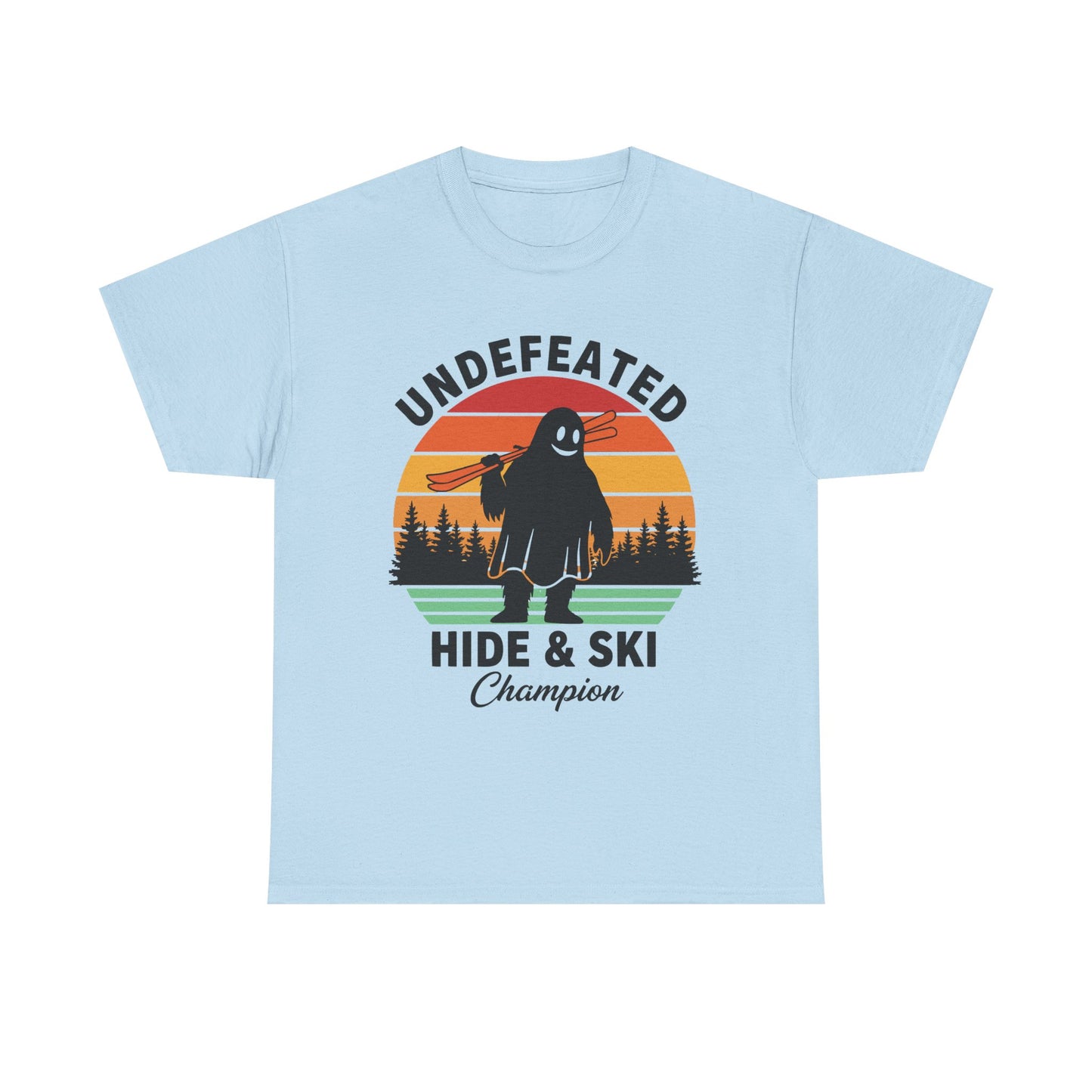 Hide & Ski Champion T‑Shirt — 'Undefeated' Vintage Skiing Graphic Tee