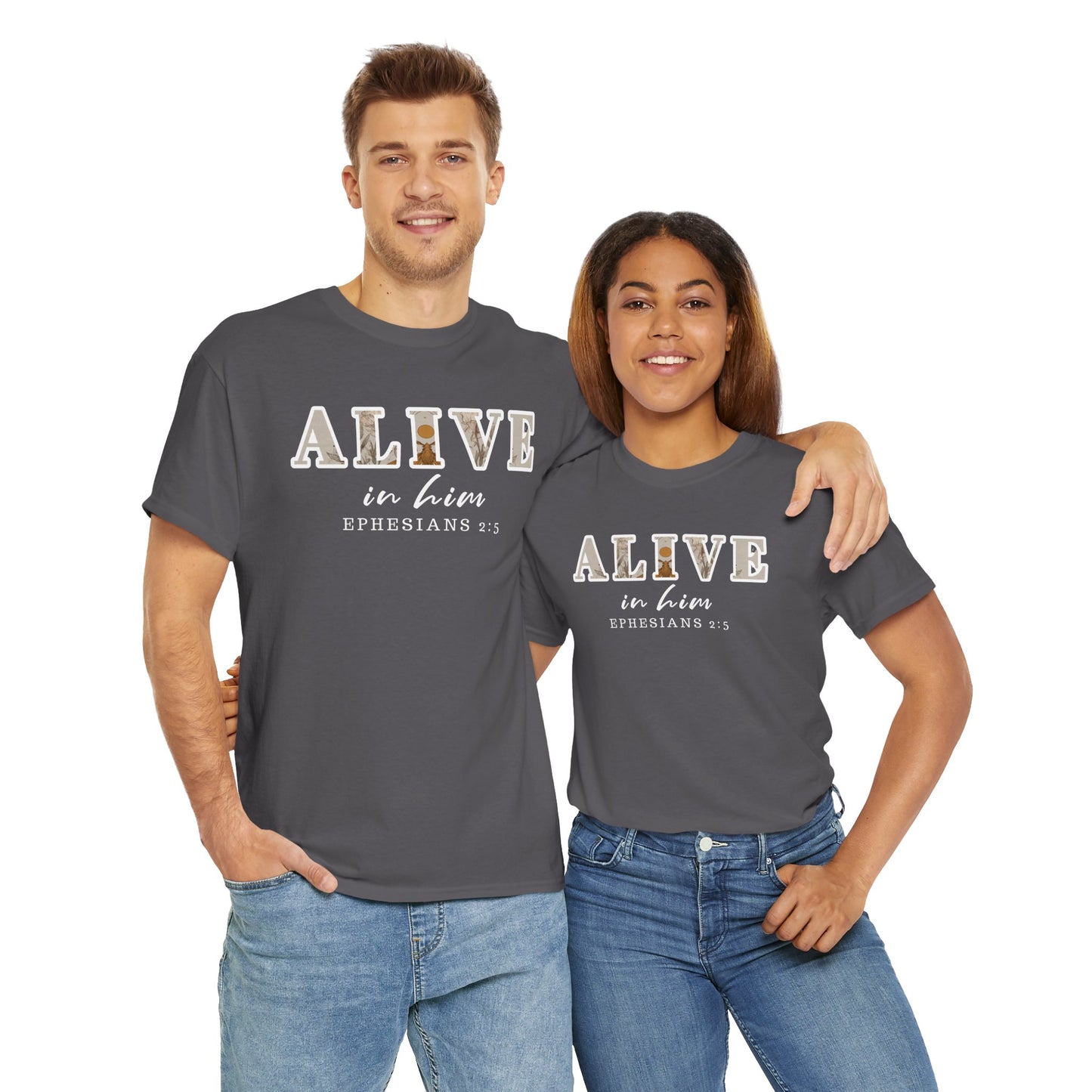 Christian Inspirational Tee, Alive in Him Cotton Shirt, Unisex Casual Top, Faith-Based Gift, Bible Verse Apparel