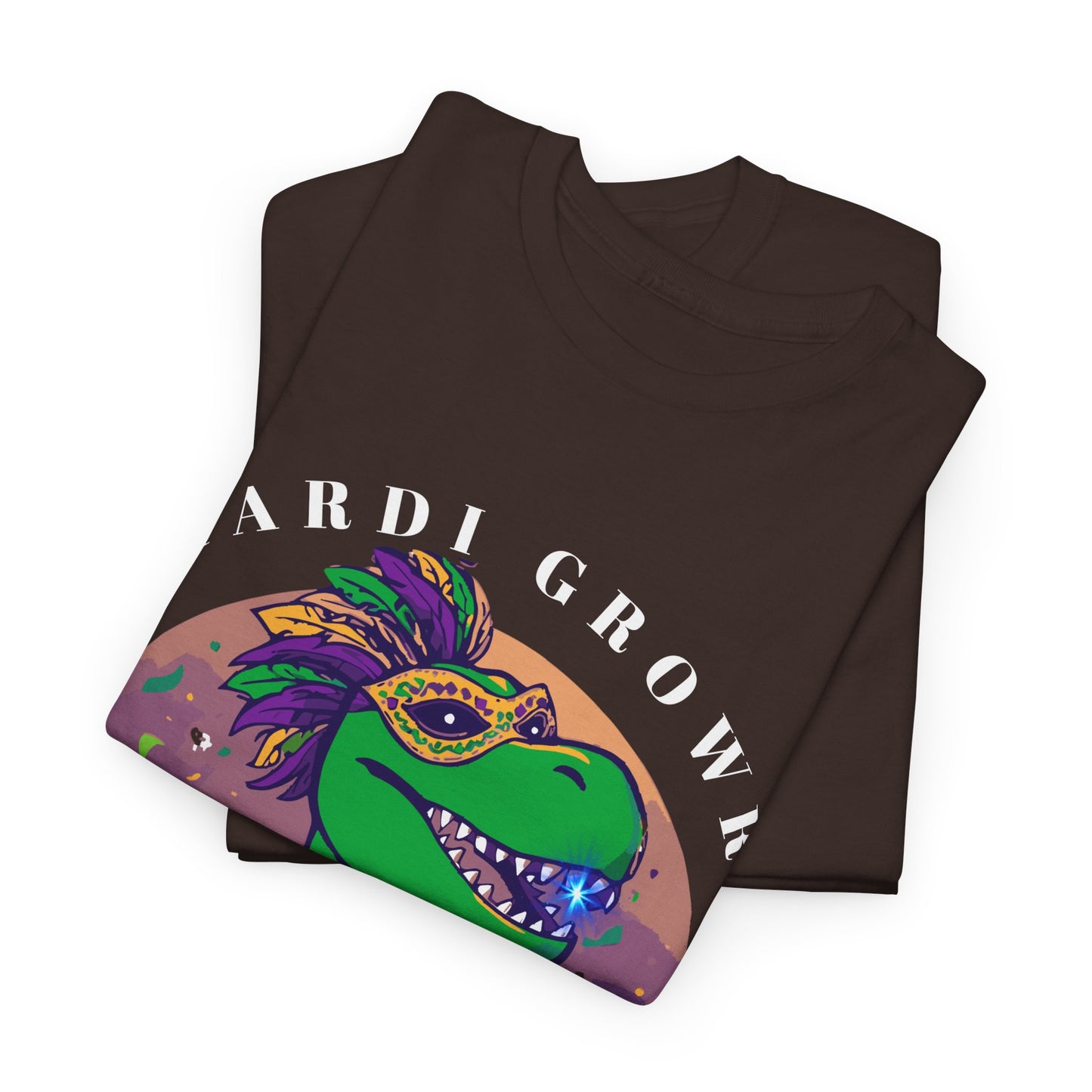 Mardi Gator T-Shirt — Cute Mardi Gras Dinosaur Tee with Beads & Mask