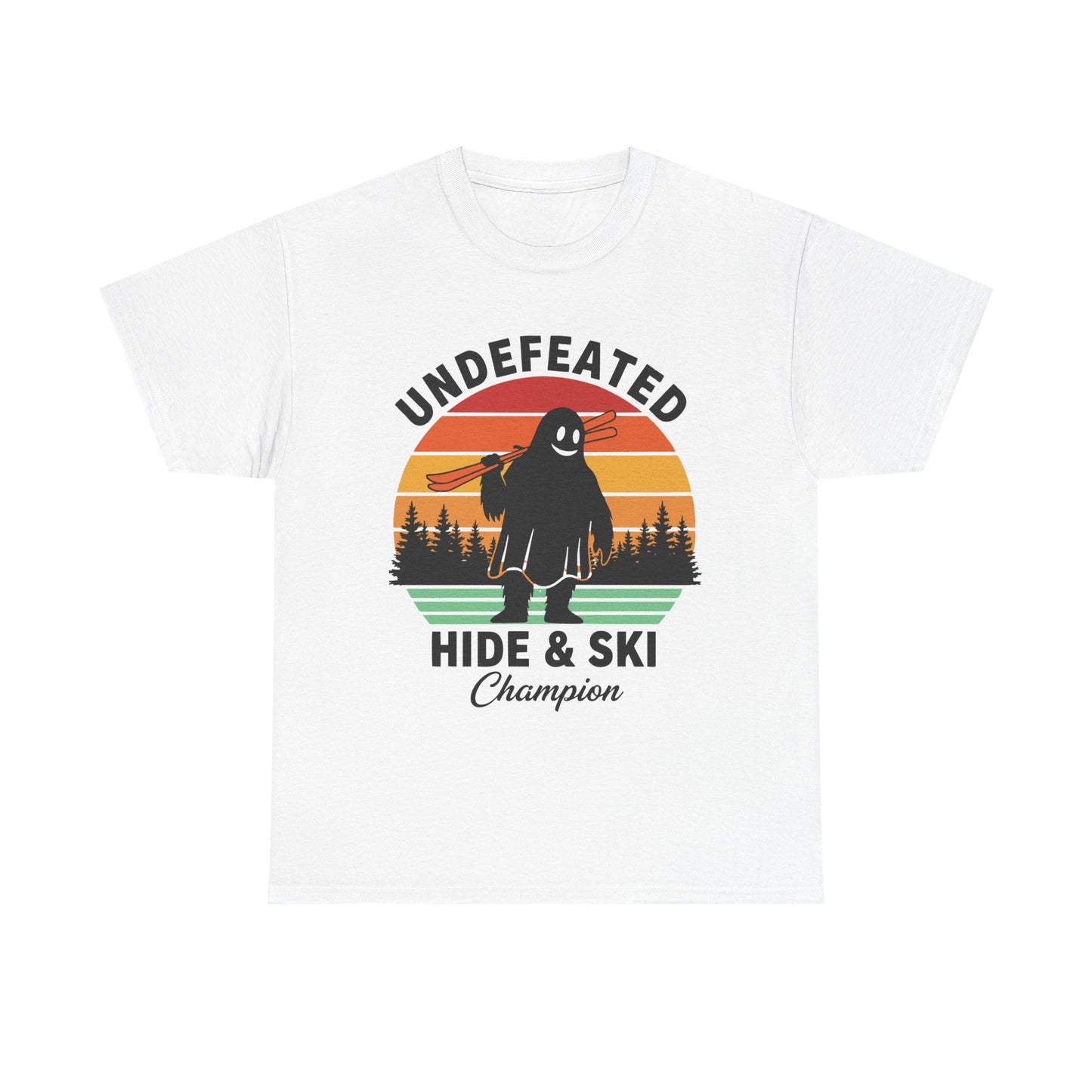 Hide & Ski Champion T‑Shirt — 'Undefeated' Vintage Skiing Graphic Tee