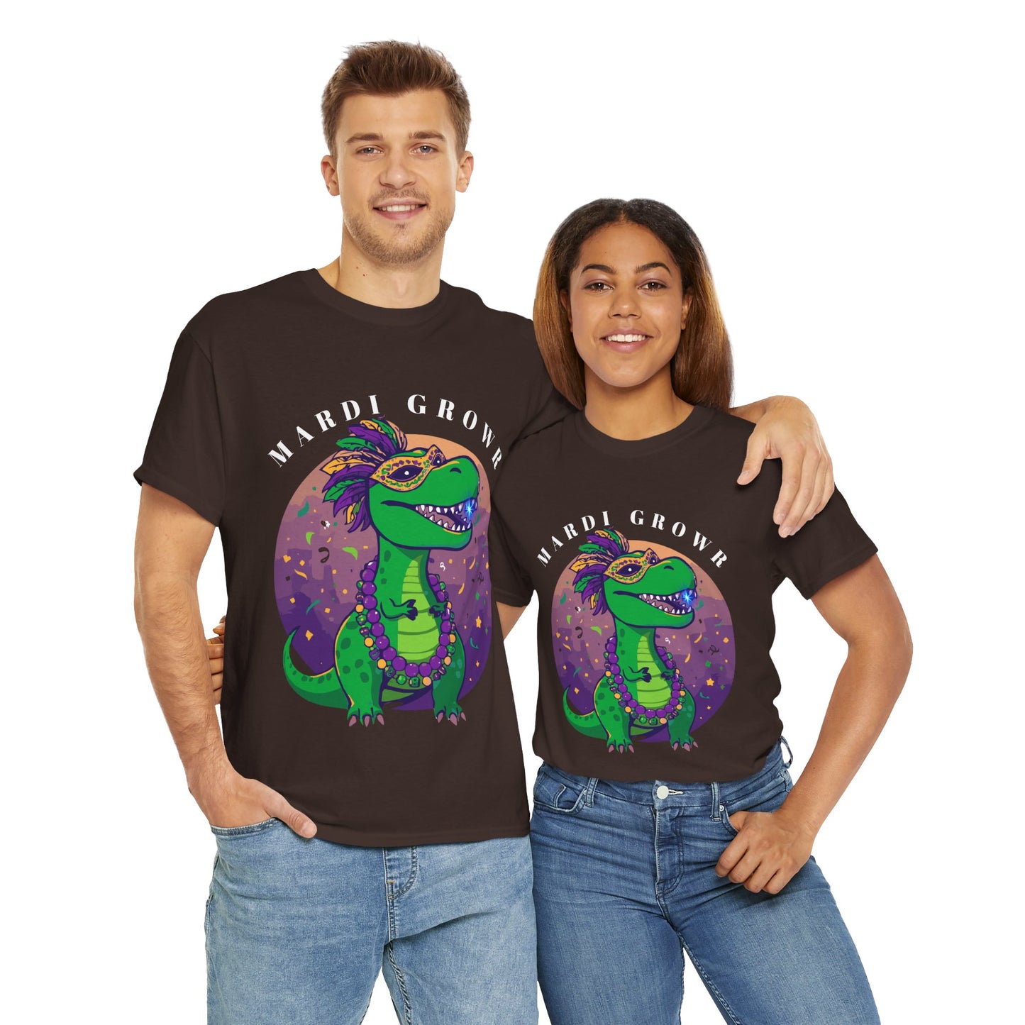 Mardi Gator T-Shirt — Cute Mardi Gras Dinosaur Tee with Beads & Mask