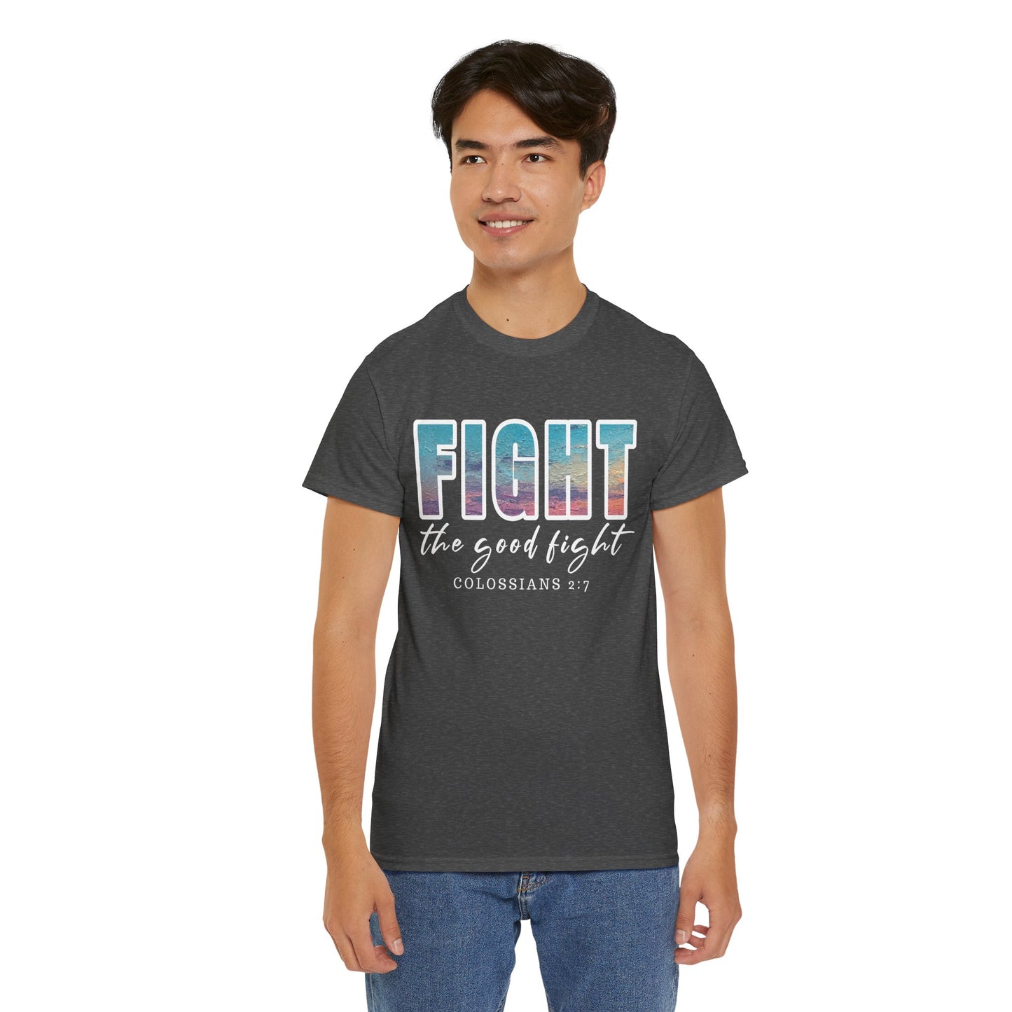 Unisex Inspirational Tee - 'Fight the Good Fight' Colossians 1:7 Motivational Shirt, Faith-Based Apparel, Stylish Gift for [...]