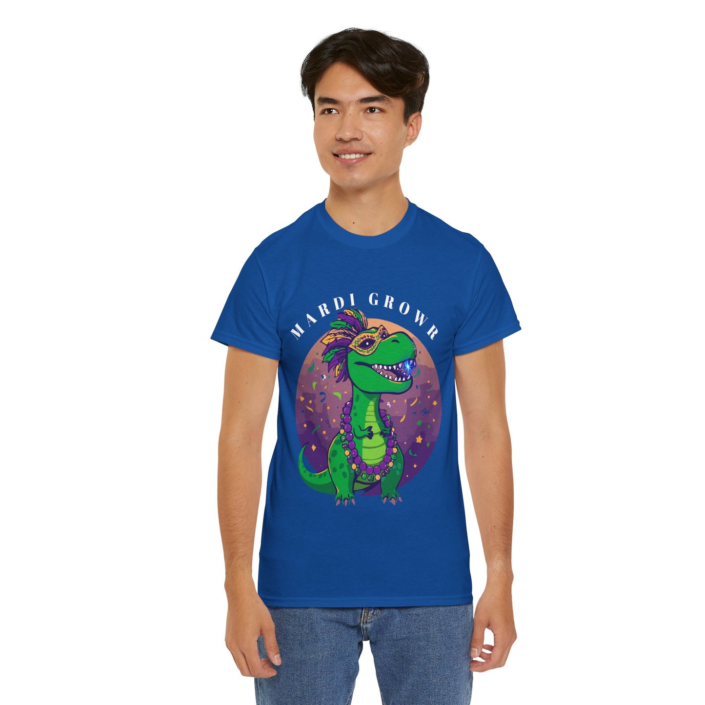 Mardi Gator T-Shirt — Cute Mardi Gras Dinosaur Tee with Beads & Mask