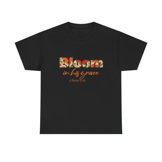 Bloom In His Grace Unisex Heavy Cotton Tee, Christian T-Shirt, Faith-Based Apparel, Inspirational Top, Casual Wear, Gift for Believers