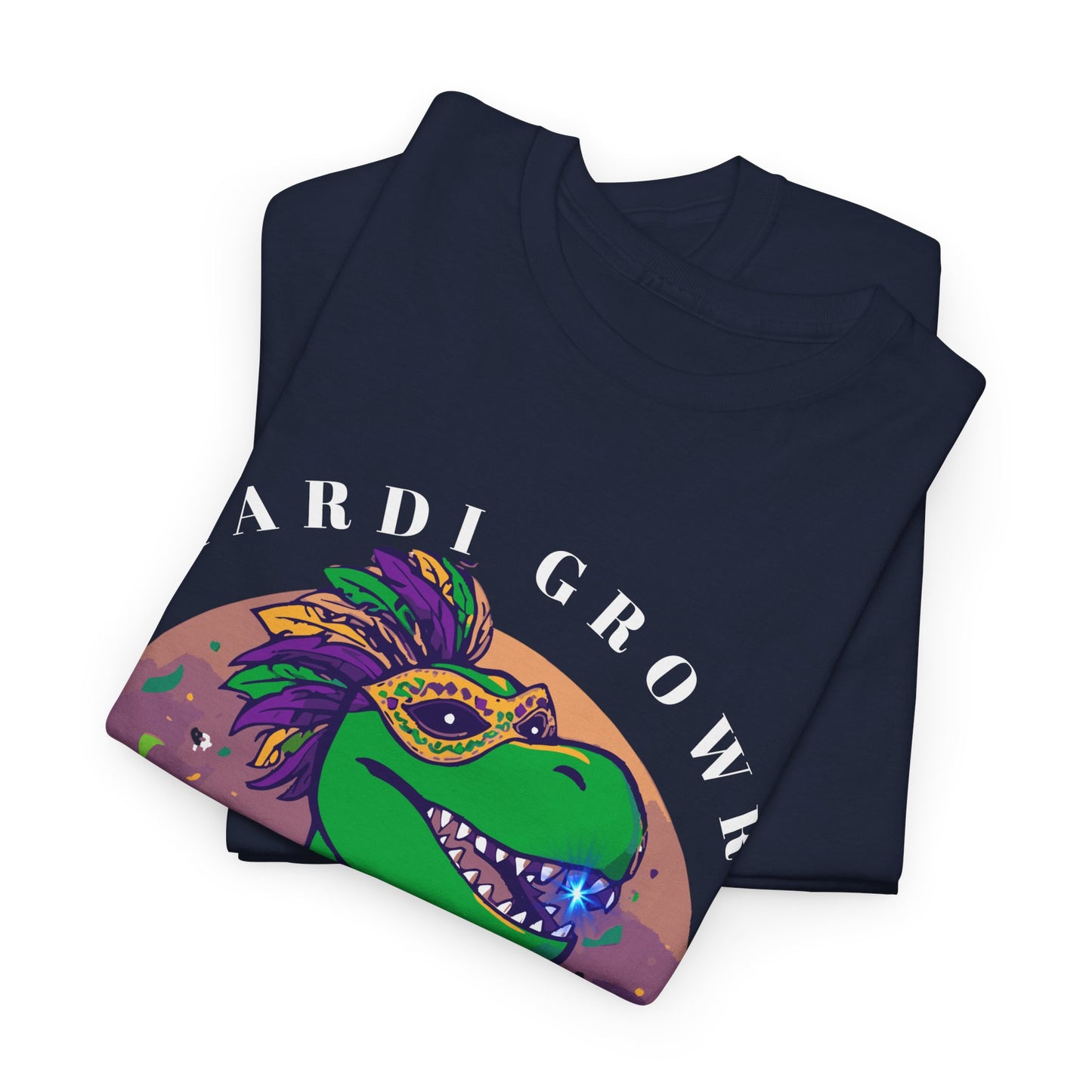 Mardi Gator T-Shirt — Cute Mardi Gras Dinosaur Tee with Beads & Mask