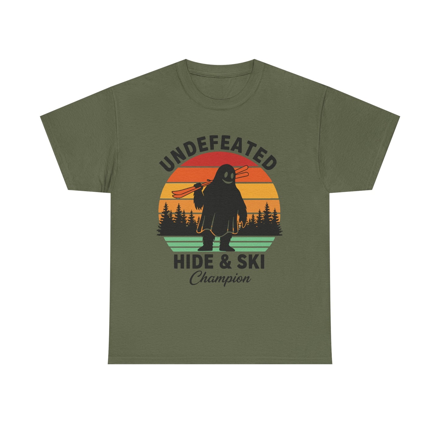 Hide & Ski Champion T‑Shirt — 'Undefeated' Vintage Skiing Graphic Tee