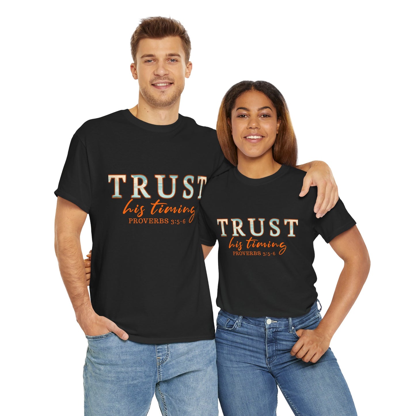 Inspirational Unisex Heavy Cotton Tee - 'Trust His Timing' Proverbs 3:5, Motivational Shirt, Gift for Friends, Faith-Based Apparel, [...]